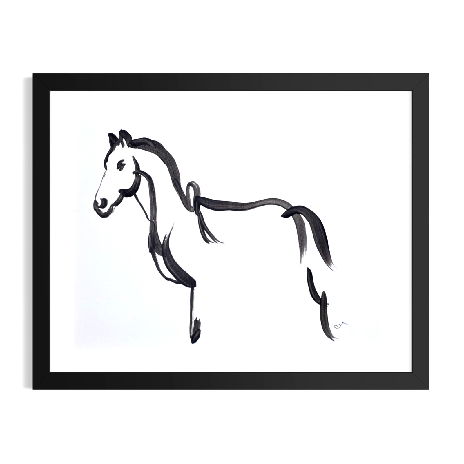 Original Hand Painted 9x12 Abstract Horse Black White Acrylic Signed Art Paper