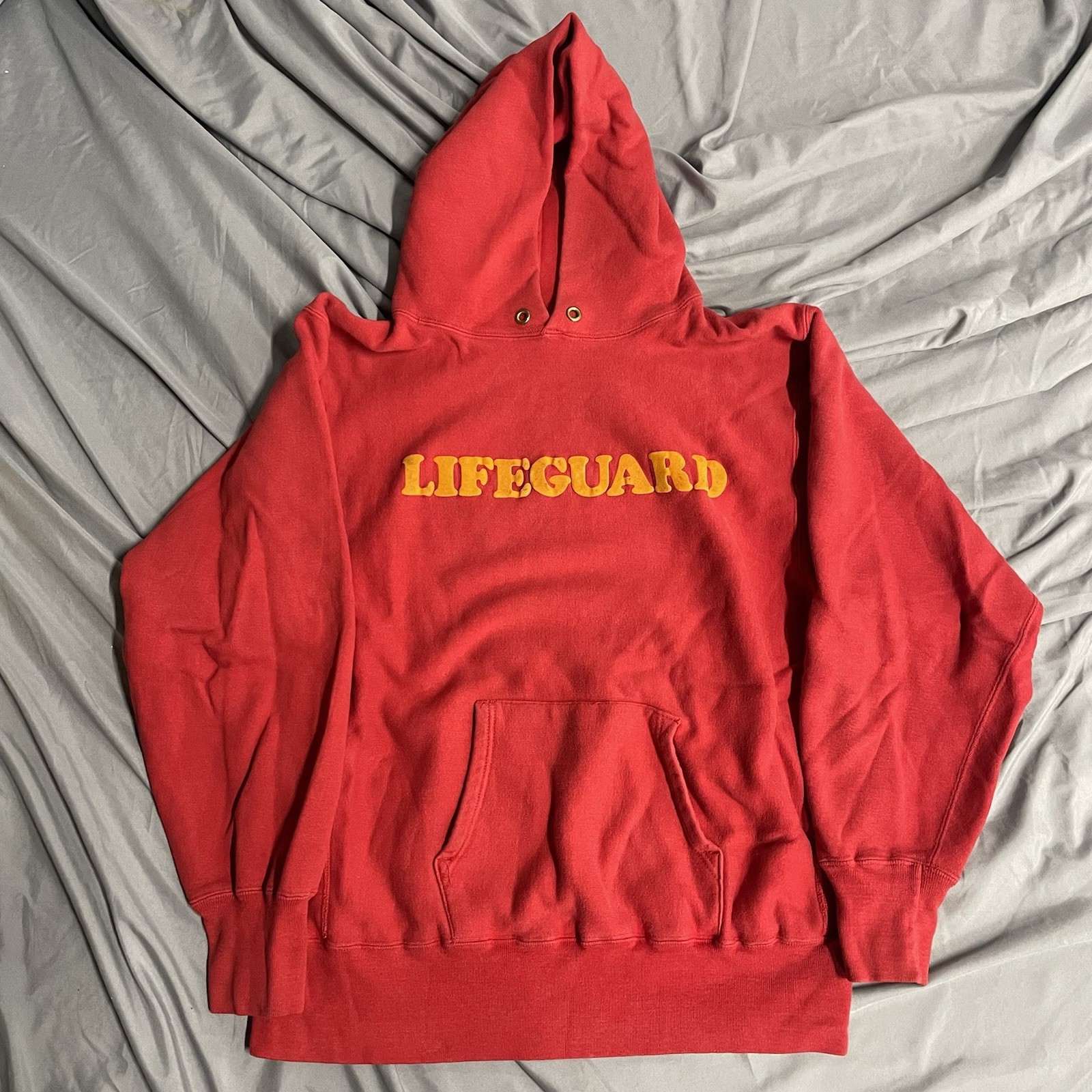 Vintage 80s Champion Reverse Weave Lifeguard Pullover Sweatshirt Warmup Red XL