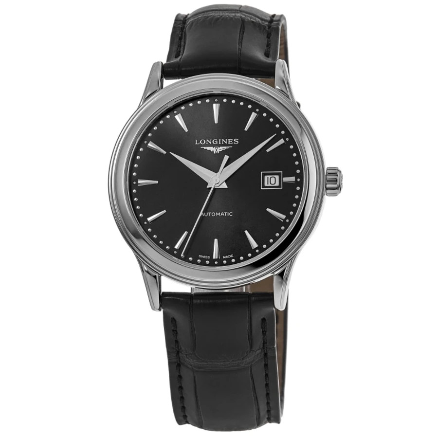 New Longines Flagship Automatic Black Dial Leather Men\'s Watch L4.984.4.59.2