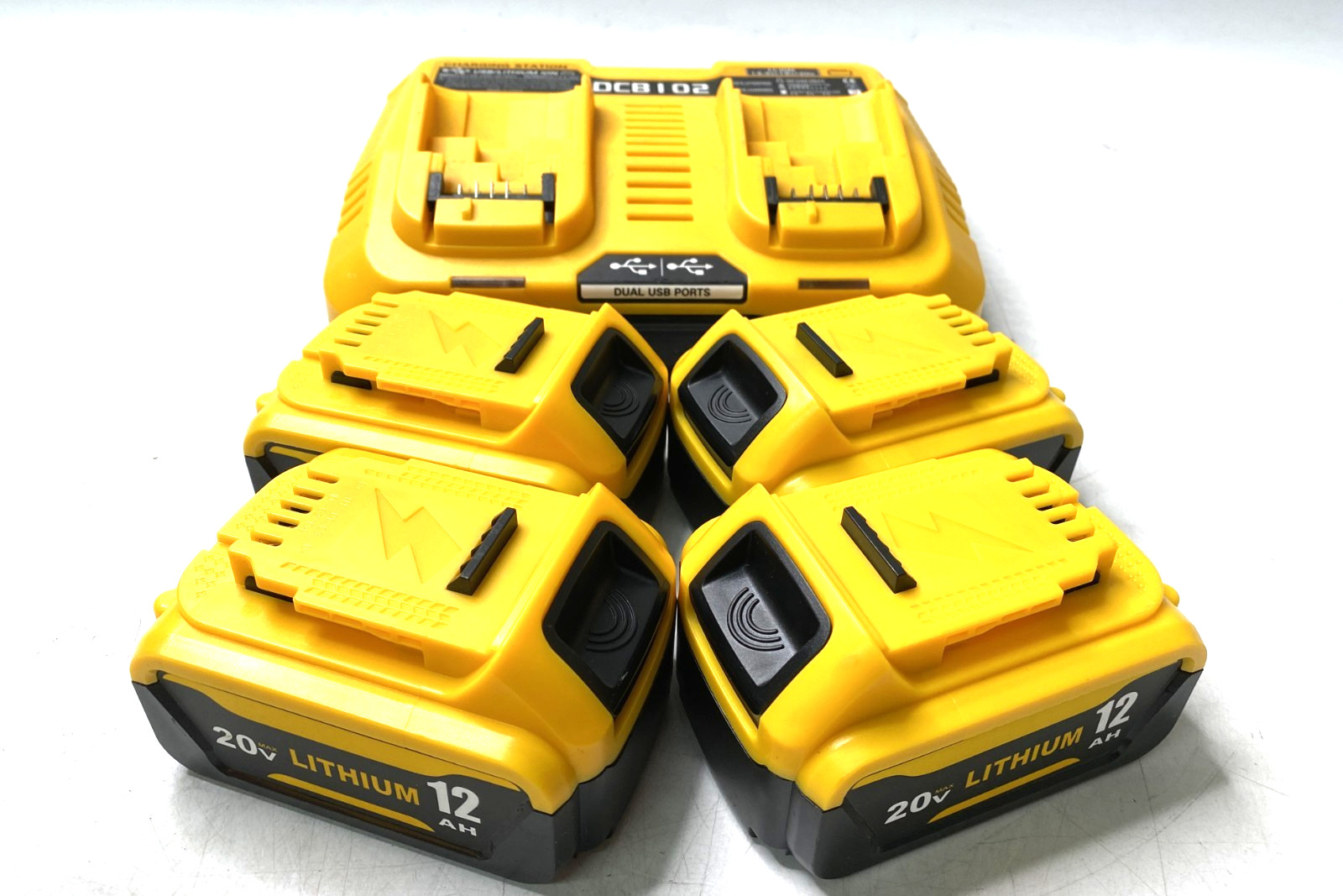Lot of 4 FOR DEWALT 20V 12.0 AH Lithium-Ion Batteries W/ Dual Charger