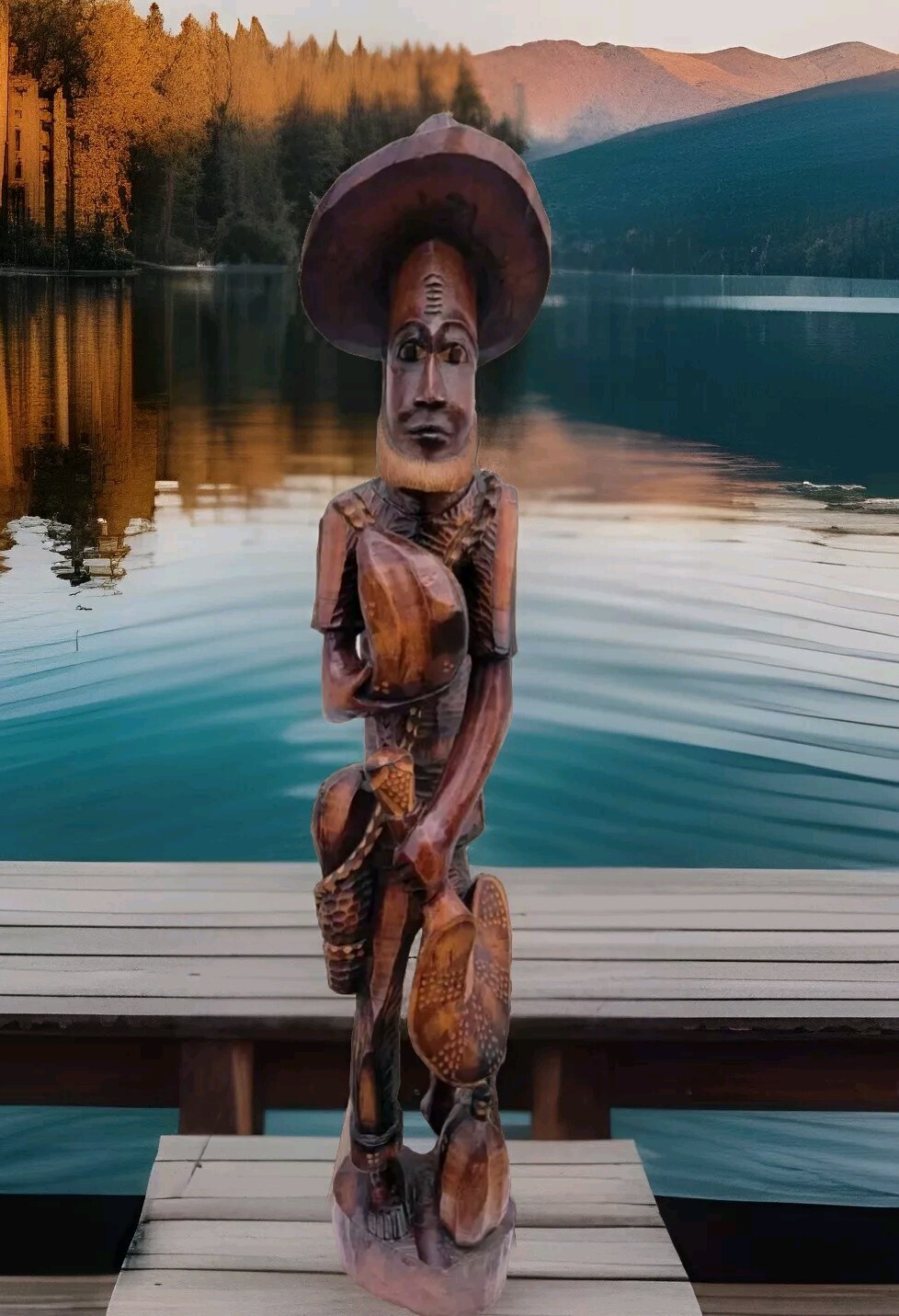 VTG Hand Carved Wooden Folk Art Caribbean Man Very Detailed Sculpture 2-ft. 7-in