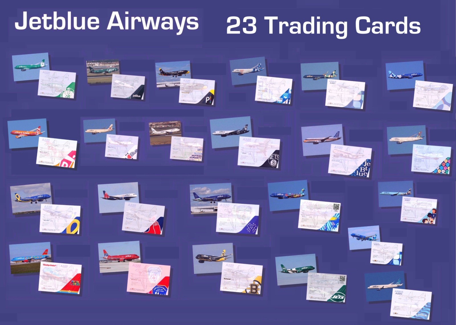 Jetblue Airways Airbus Set of 23 Airplane Trading Cards - 2.5