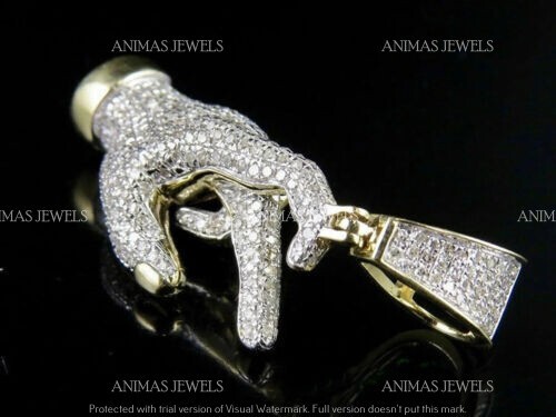1.80 Ct Round Cut Moissanite Throwing Signs Pendant Charm 14K Yellow Gold Plated