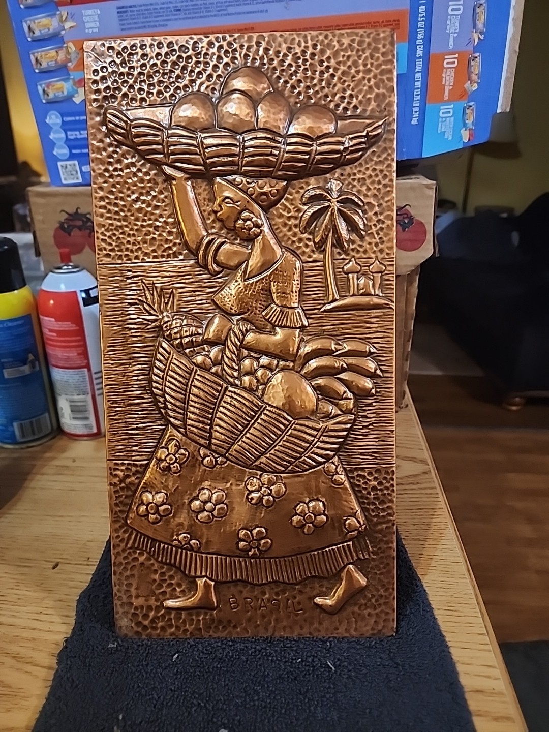 Vtg MID CENTURY MODERN BOUTIQUE JOANA REPOUSSE COPPER FOLK ART Plaque Brazillian Vtg MID CENTURY MODERN BOUTIQUE JOANA REPOUSSE COPPER FOLK ART Plaque Brazillian