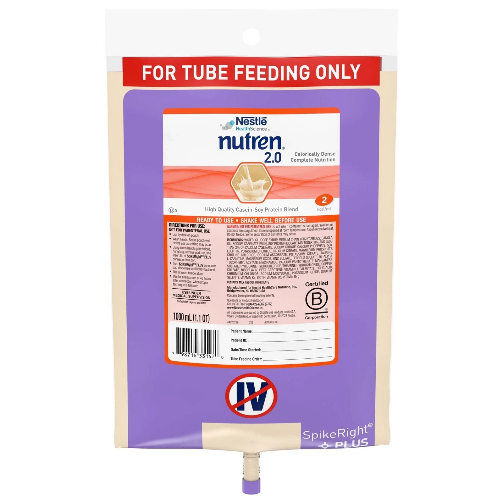 Nestle Nutren 2.0 Tube Feeding Formula Unflavored 1000 mL 6 Ct  by Feb 2027