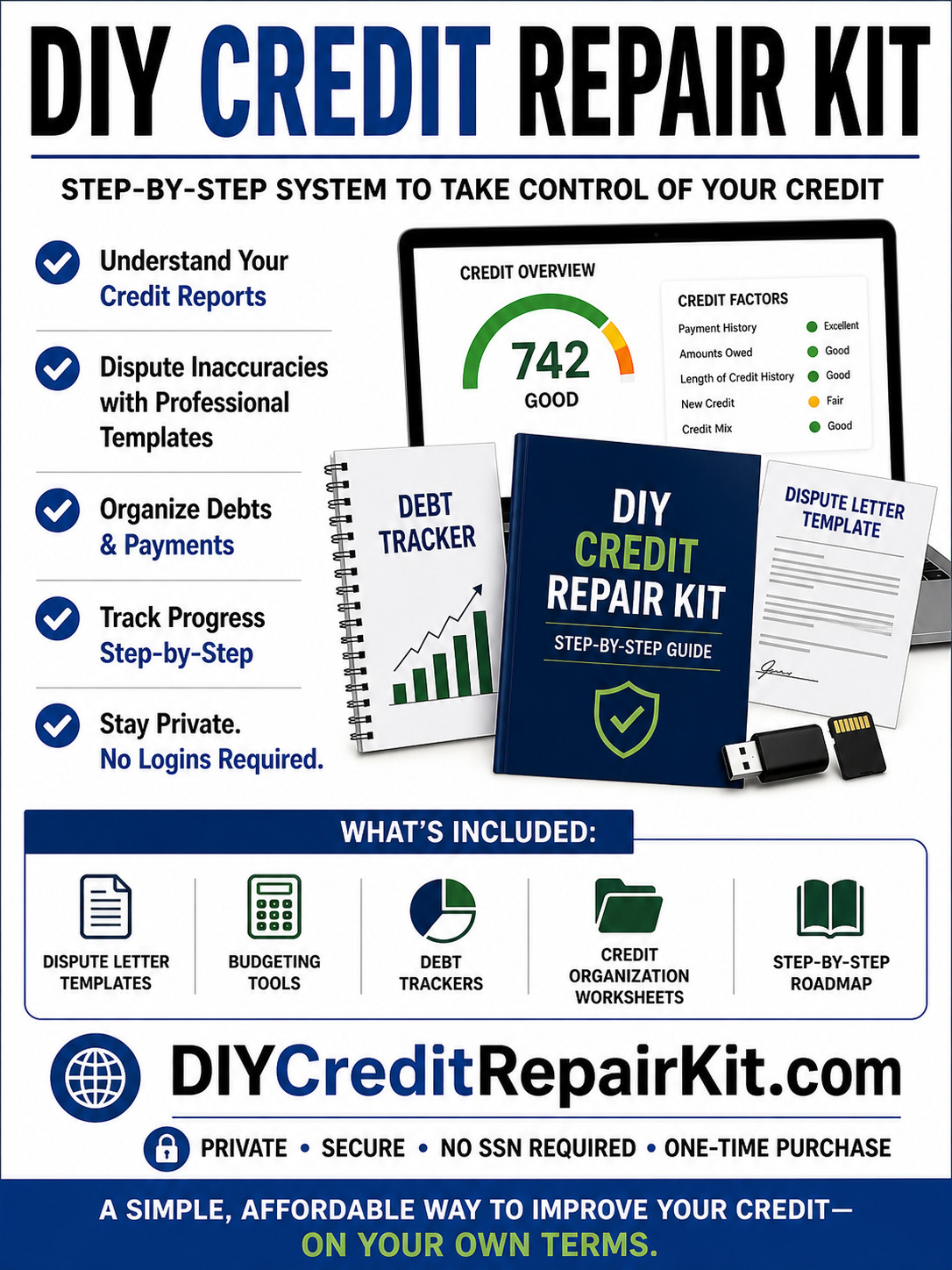 ✅DIY Credit Repair Kit Templates, Dispute Letters, Budget Planner | Ships USB
