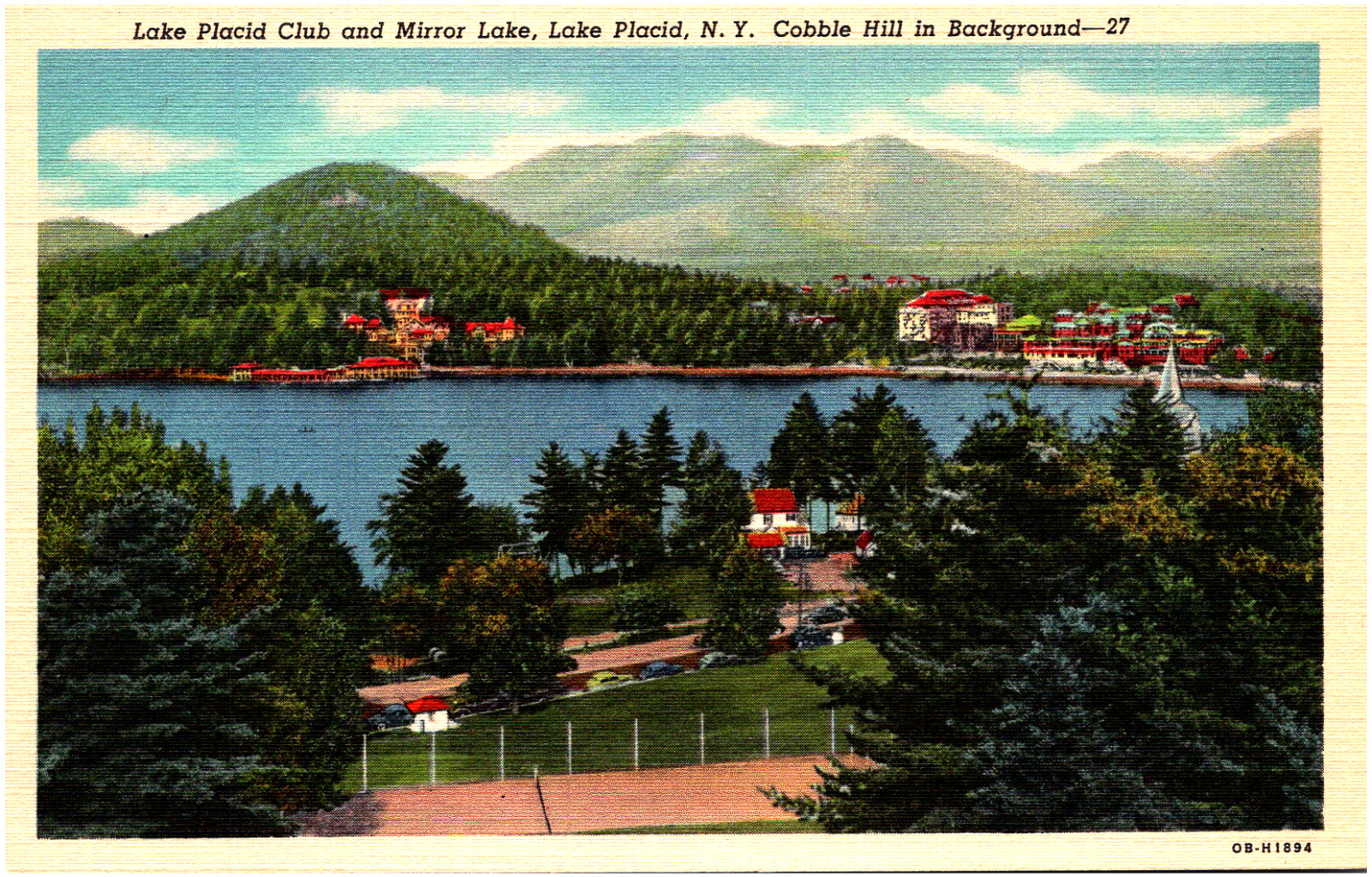 Lake Placid Club and Mirror Lake New York Cobble Hill 1940s Linen Postcard
