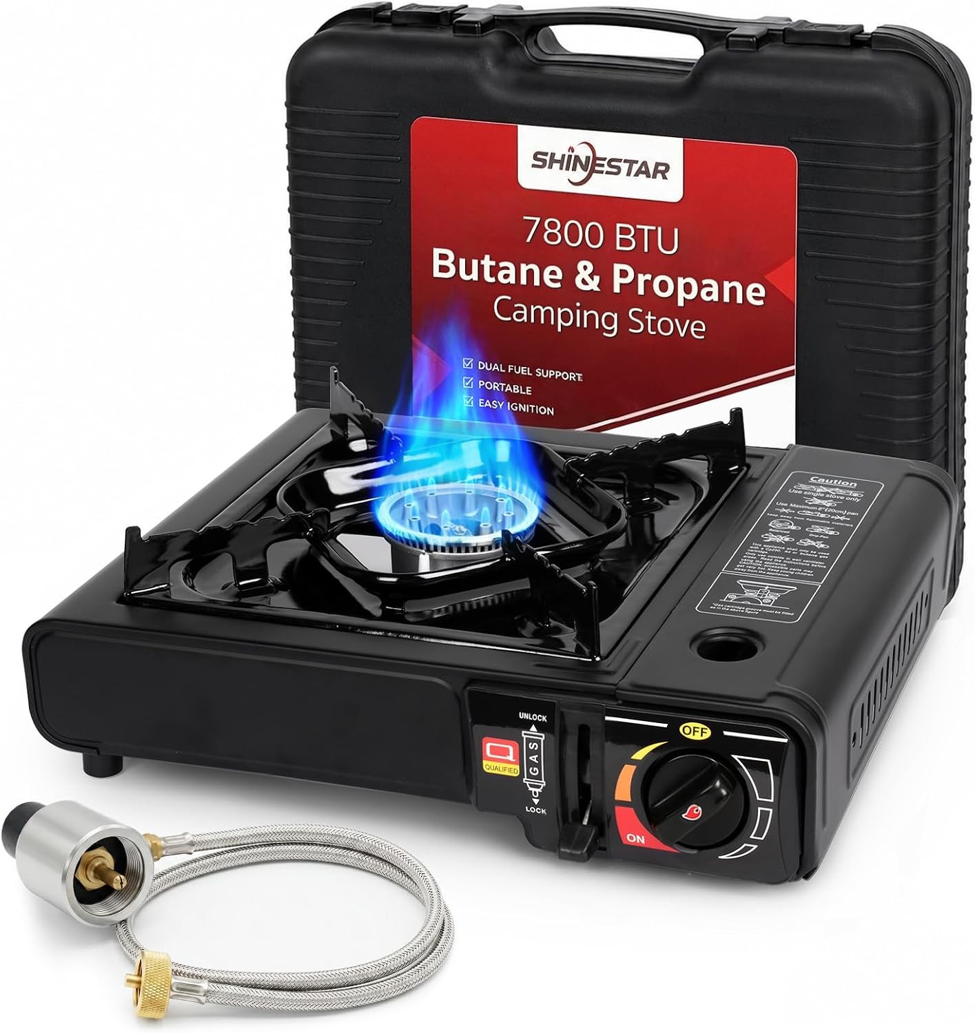 Black Dual Fuel Stove Portable Camping Stove W/ Case & Propane Regulator Hose US