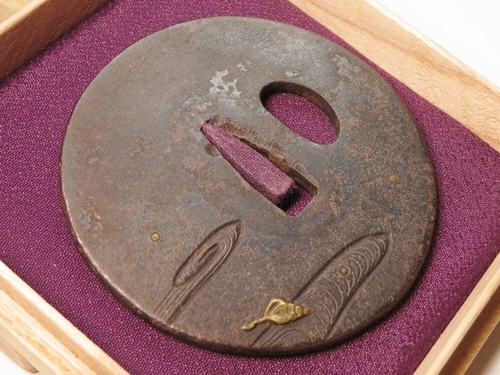 Edo peirod Japan antique iron water flow Tsuba sword katana fittings