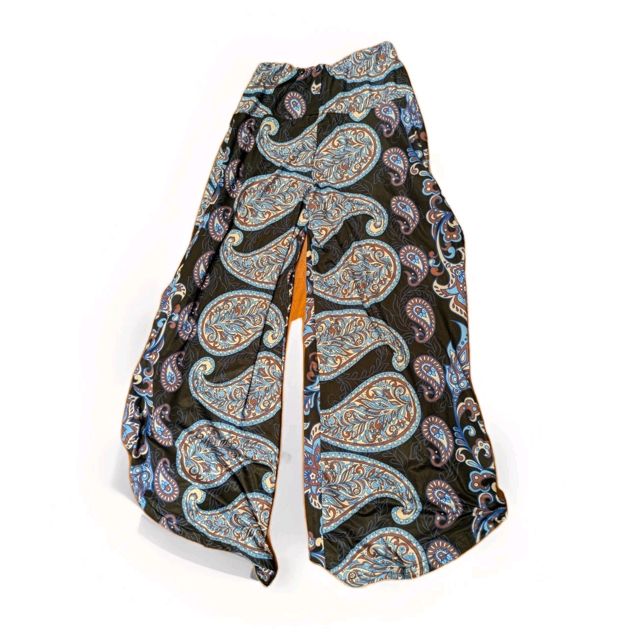 Loveu Dear Women’s Medium Boho Paisley Wide Leg Pants Blue Black Side Slit Flowy Loveu Dear Women’s Medium Boho Paisley Wide Leg Pants Blue Black Side Slit Flowy
