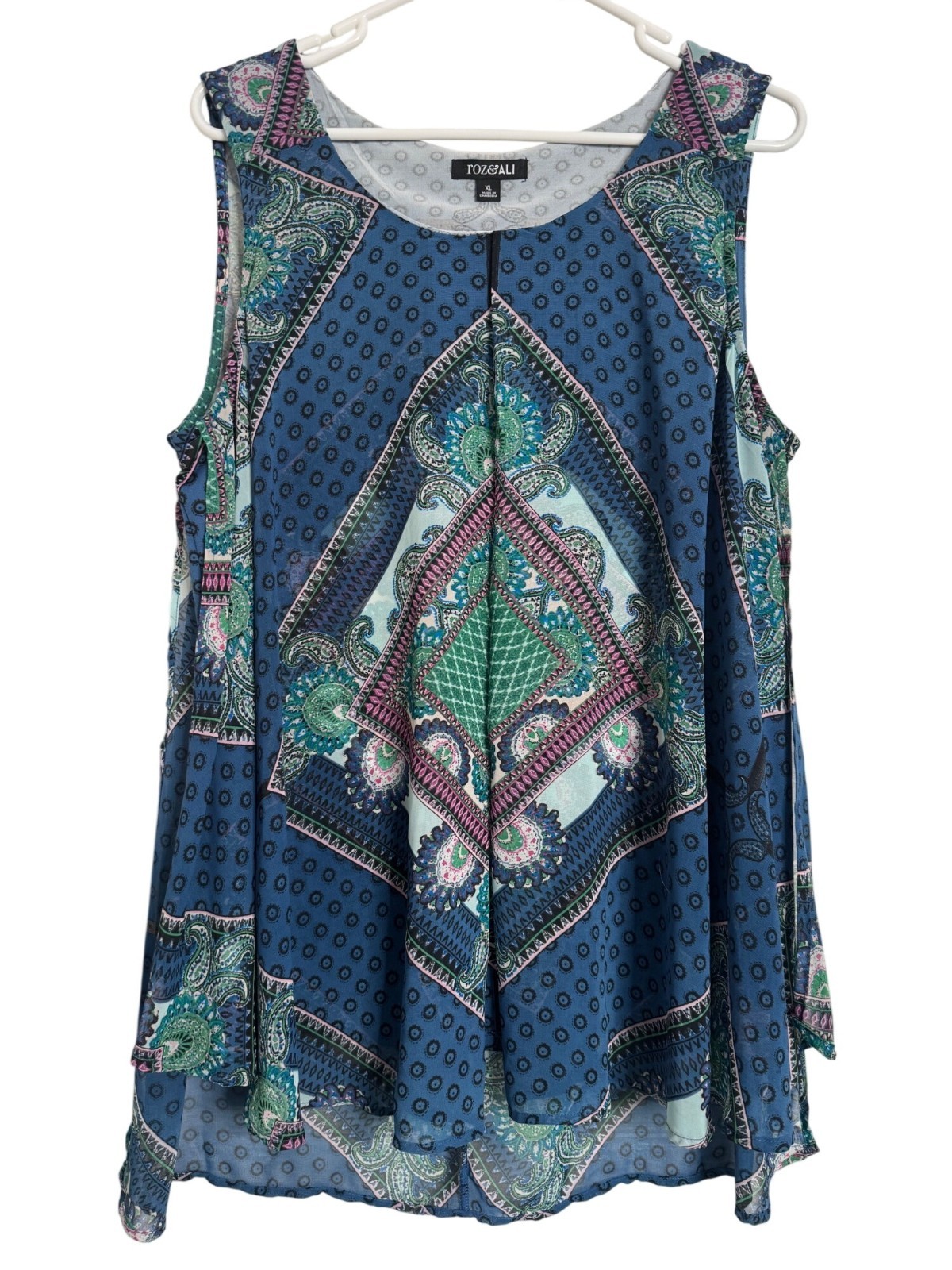 Roz & Al Chiffon Print Flowy Size XL Sleeveless Blouse  EUC