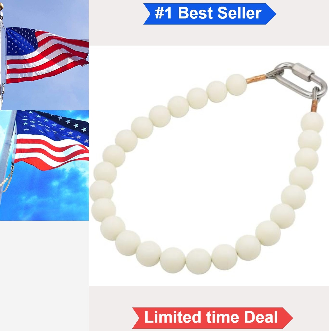 Flagpole Beaded Retainer Ring 36 Inch Nylon Beads Stainless Steel Cable 7 to 8