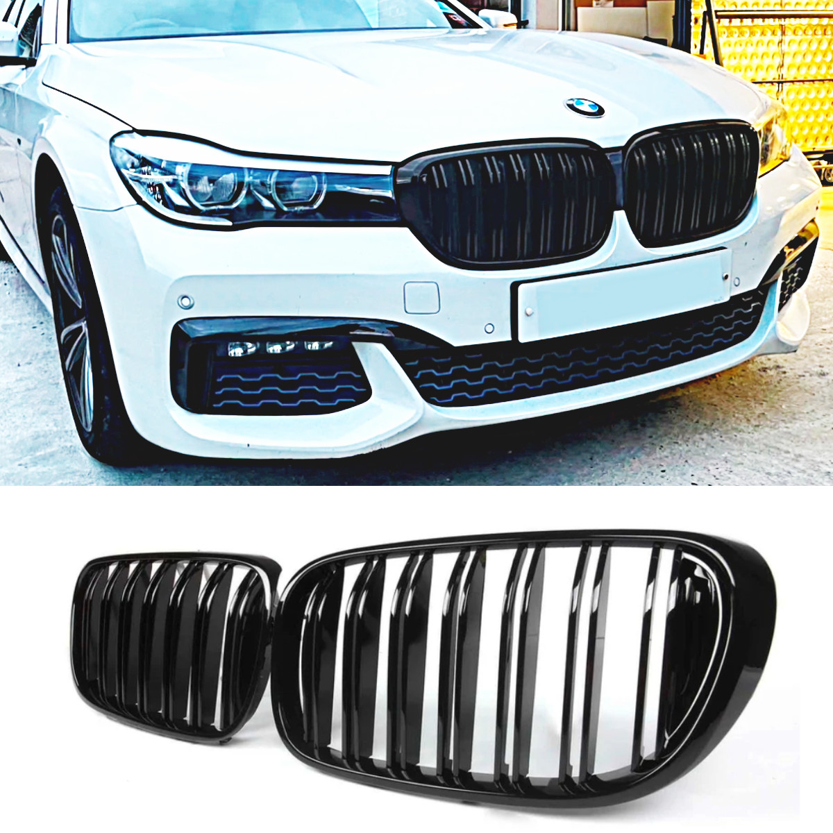 Fit 2016-2019 BMW G11 G12 7-Series Front Bumper Grill Diamond Gloss Black Grille