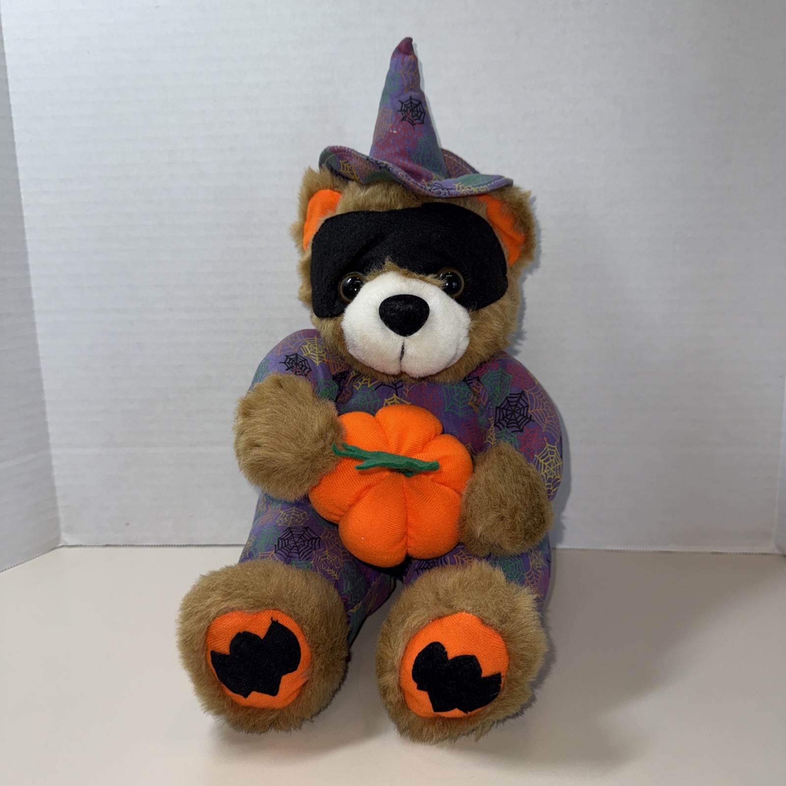 Vintage Kuddle Me Toys Halloween Teddy Bear Plush 14” Witch Hat