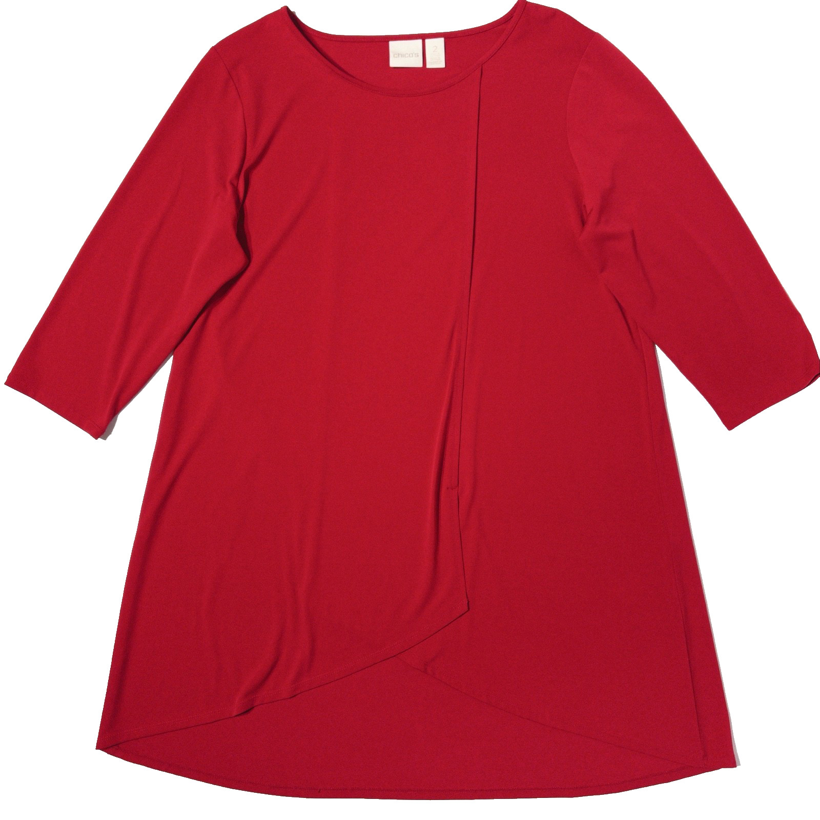 Chico\'s Red Long Stretch Tunic Top Women Size L (Chico\'s Size 2) A7