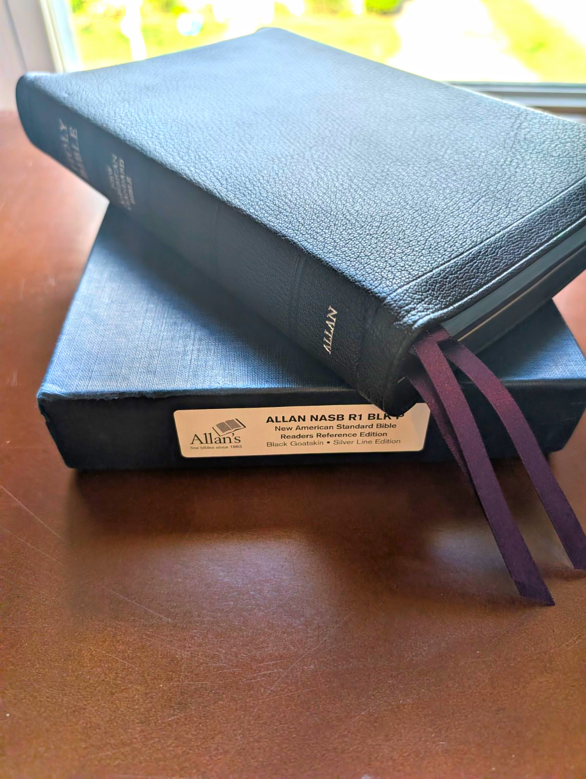 RL Allan NASB R1 Silverline Black Goatskin W/ Purple Liner And Ribbons
