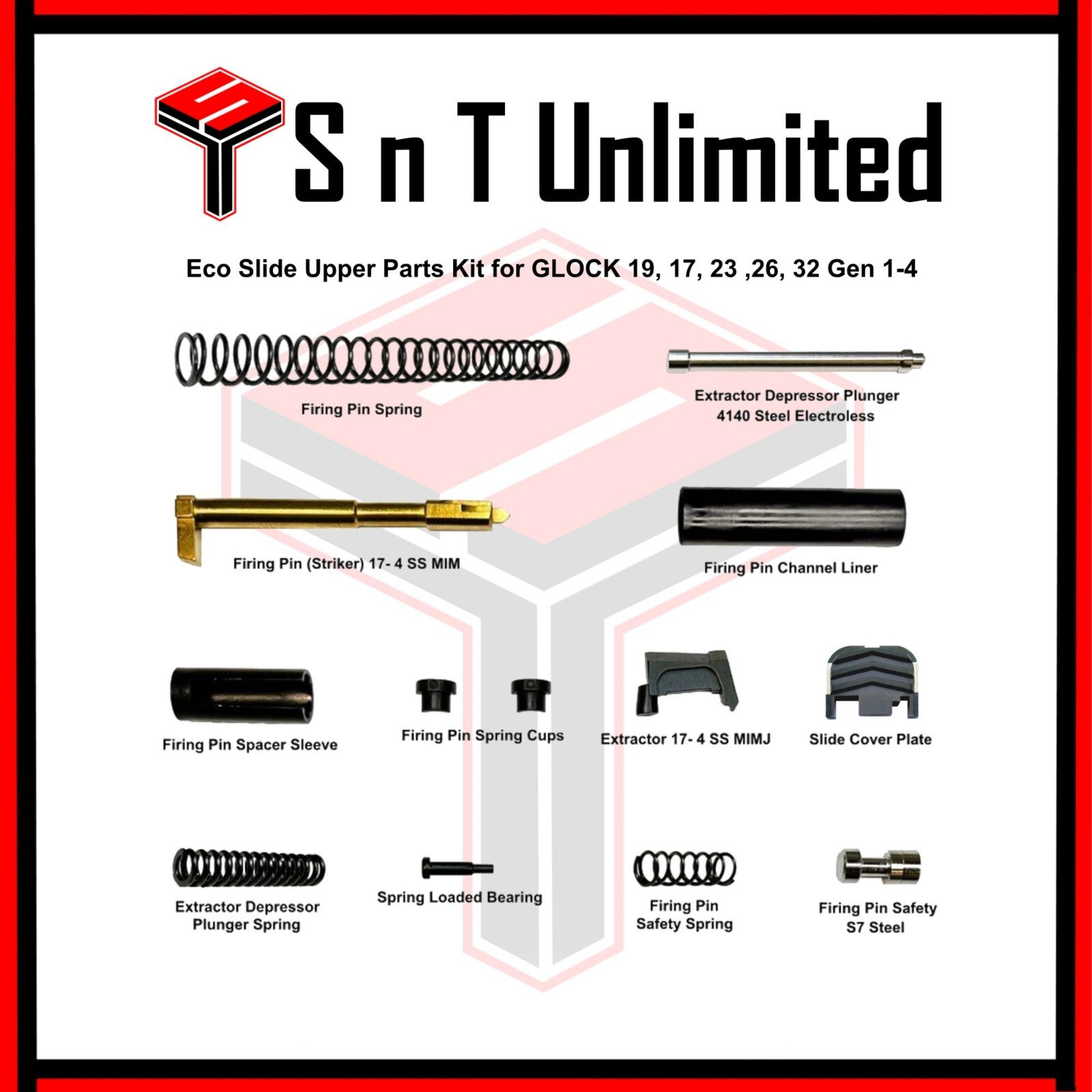 Eco Slide Parts Kit for Glock 17 19 26 Gen 1 2 3 4 - Black