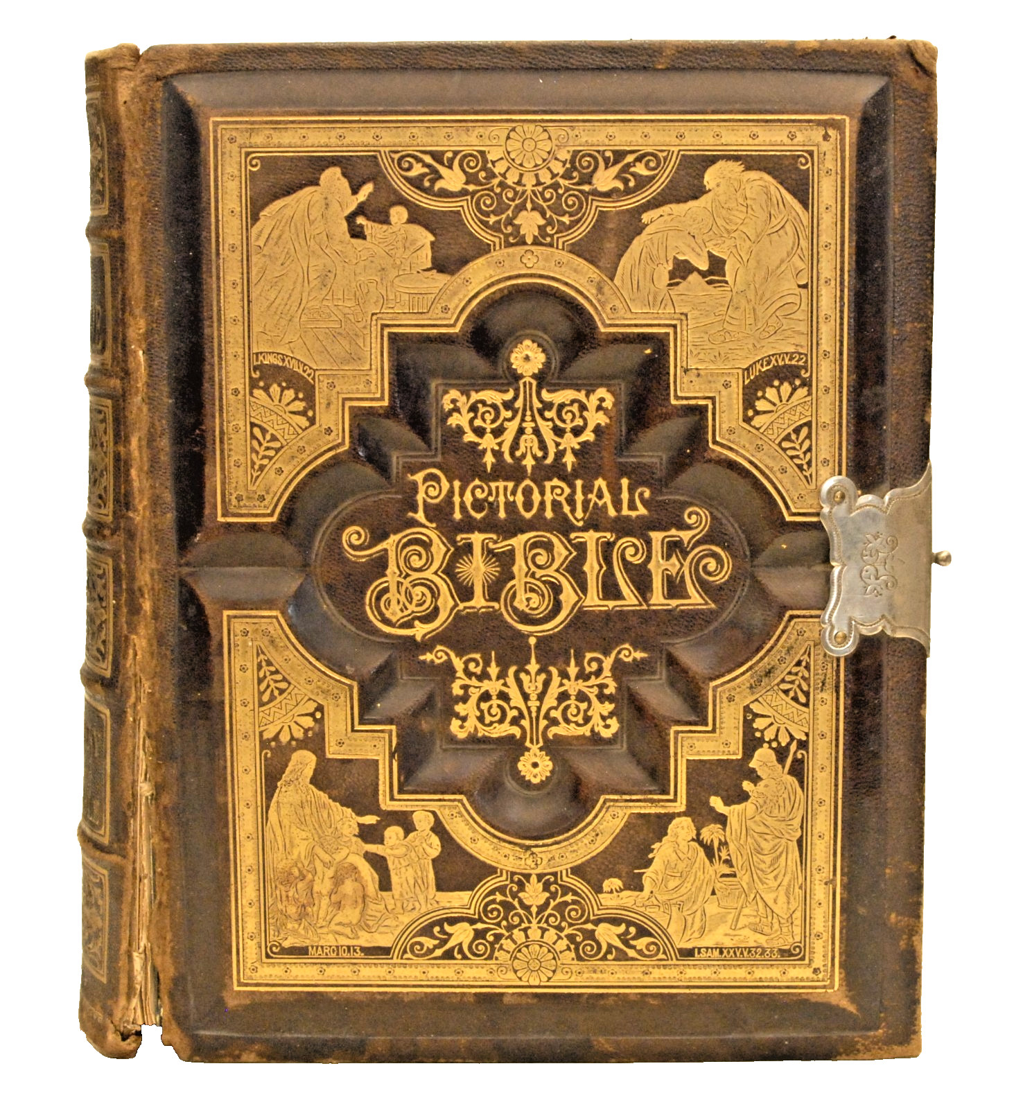 LARGE 19th CENTURY EMBOSSED LEATHER PICTORIAL BIBLE 1500 ENGRAVINGS