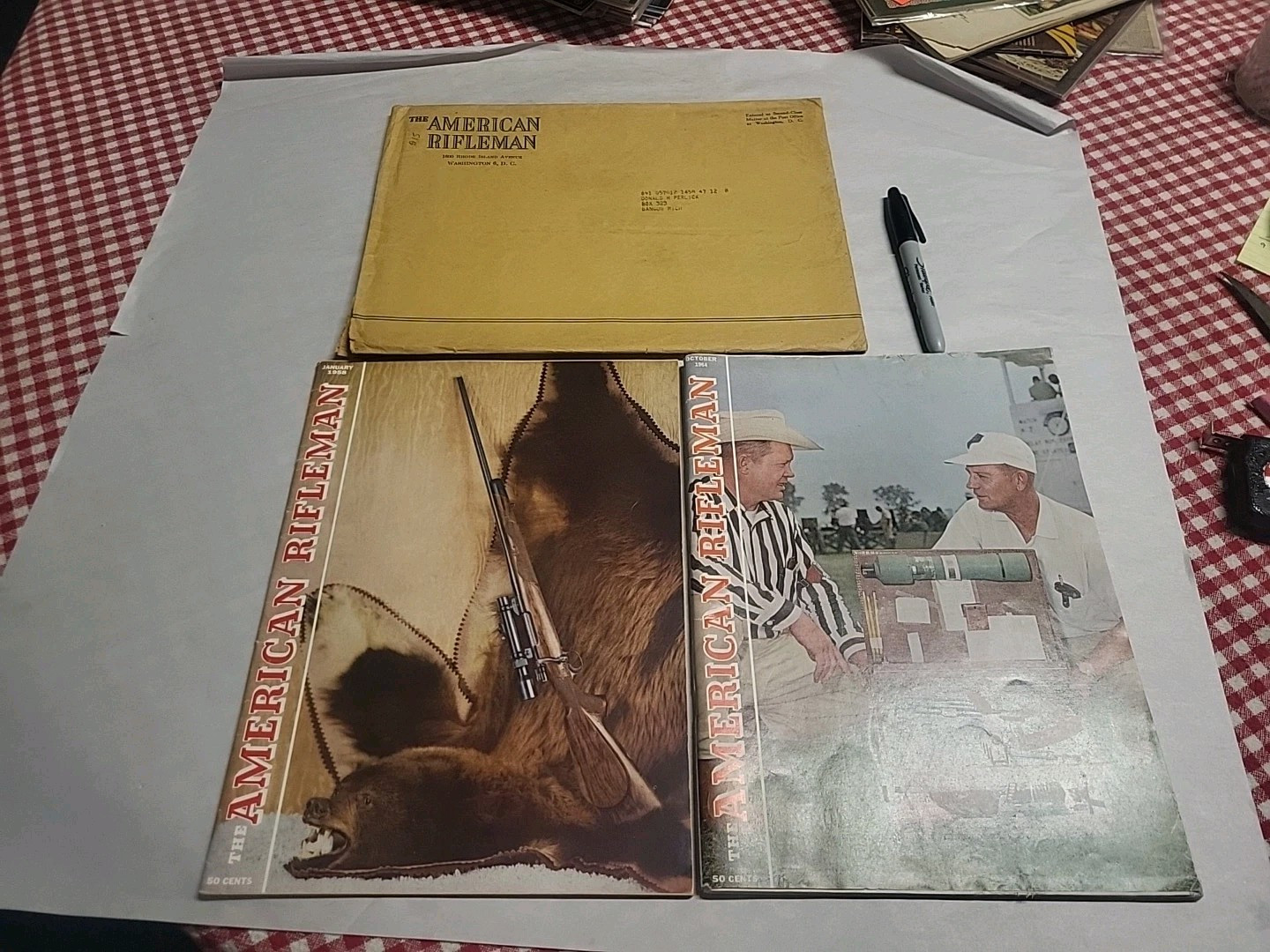 Vtg Amercan Rifleman Jan 1958 Magazine Mailing Envelope Lot 1964 Oct