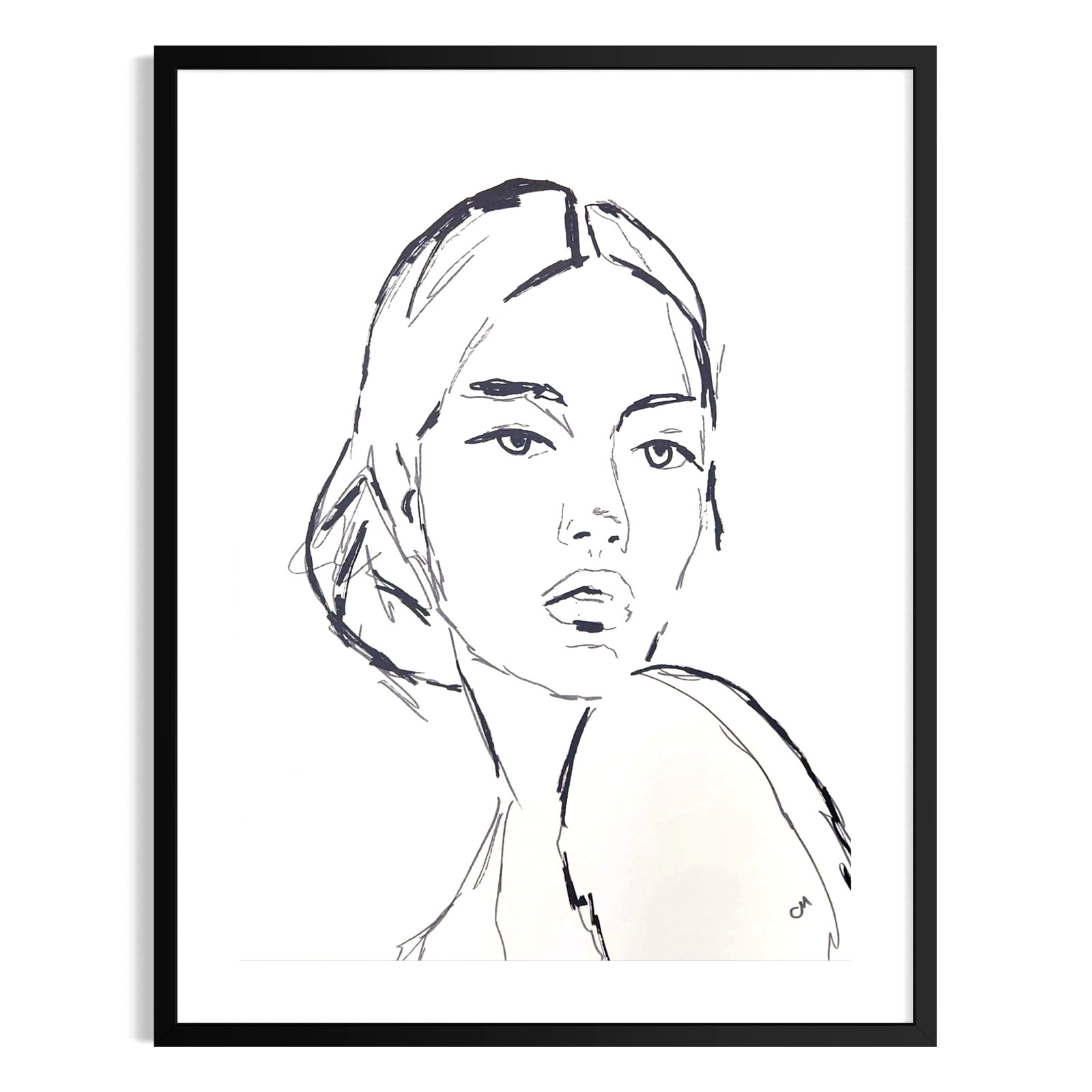 Original Minimalist Portrait 9x12 Abstract Art Black White Home Decor Wall Art
