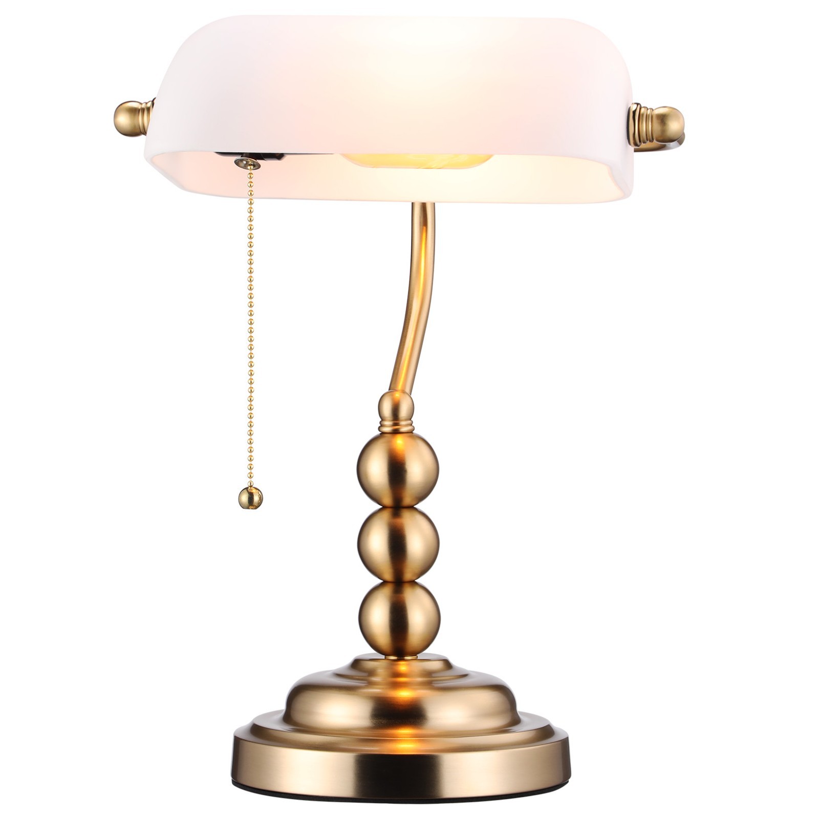 Antique Bankers Desk Lamp, E26 Base Traditional Glass Table Lamp with Pull Chain
