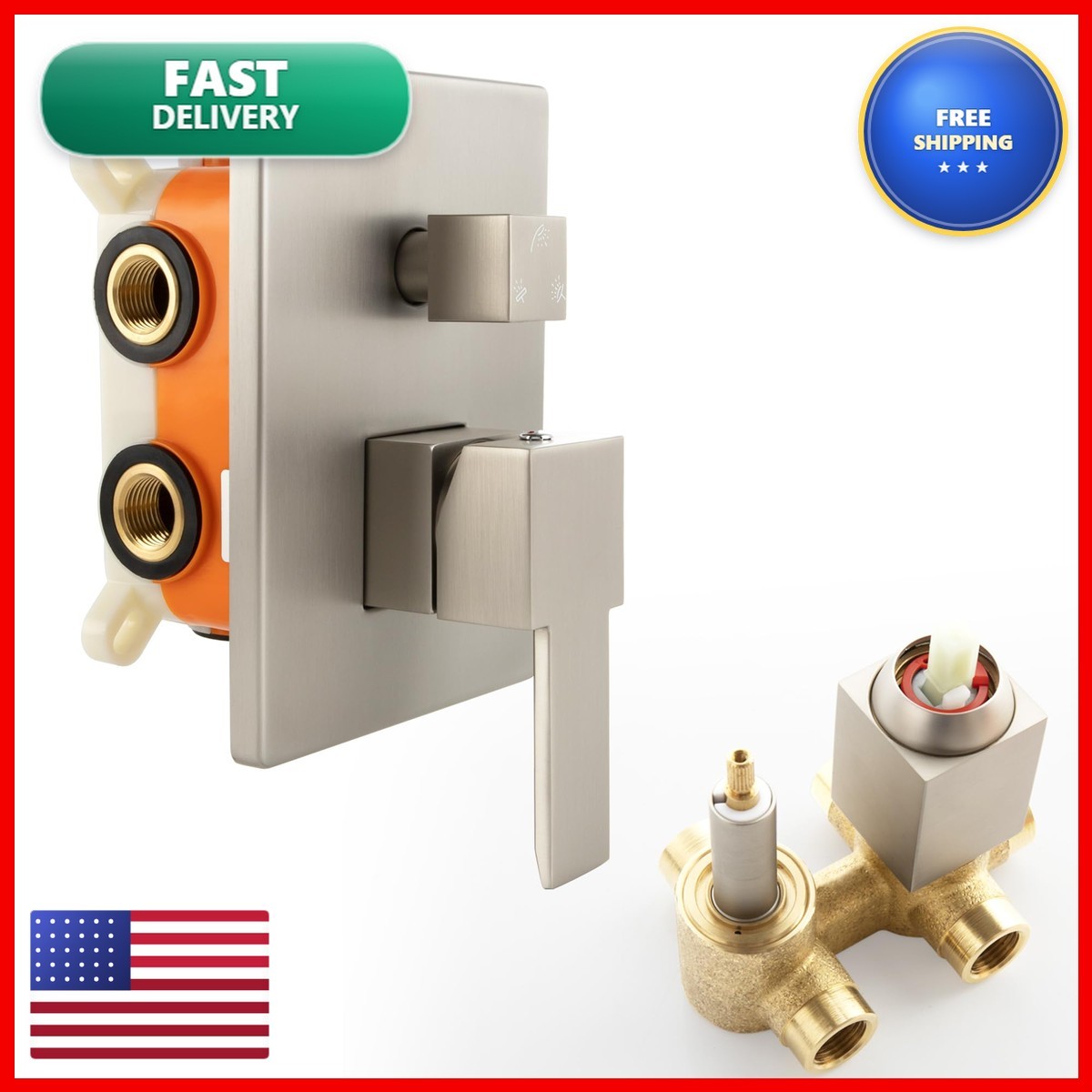 SKOWLL 3 Way Shower Valve Brushed Nickel, Wall Mount Shower Diverter Valve 1103 SKOWLL 3 Way Shower Valve Brushed Nickel, Wall Mount Shower Diverter Valve 1103