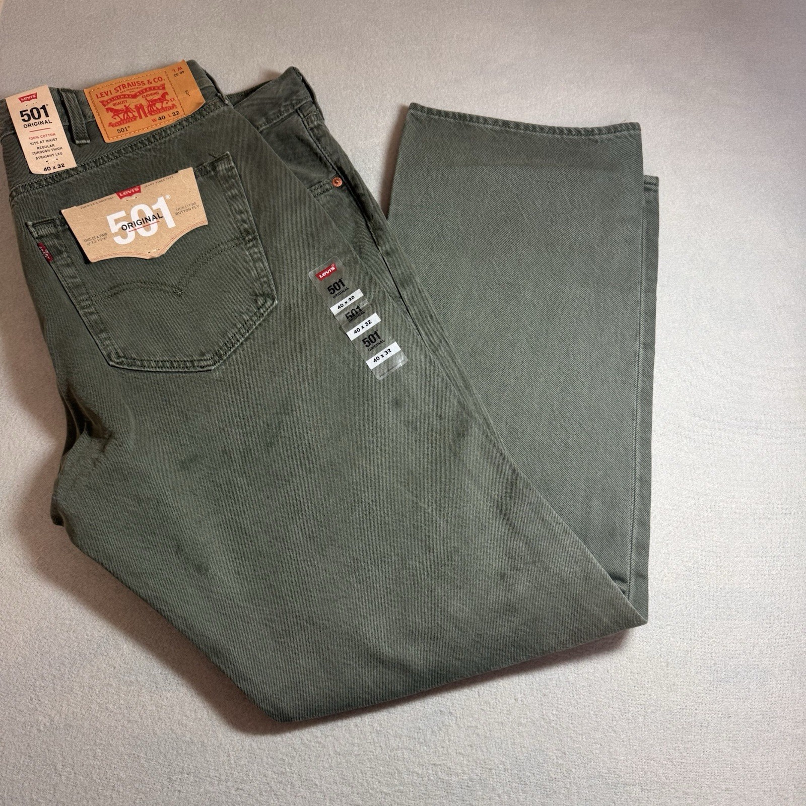 Levis 501 Jeans Mens Sz 40 X 32 Green Button Fly New With Tags Levis 501 Jeans Mens Sz 40 X 32 Green Button Fly New With Tags