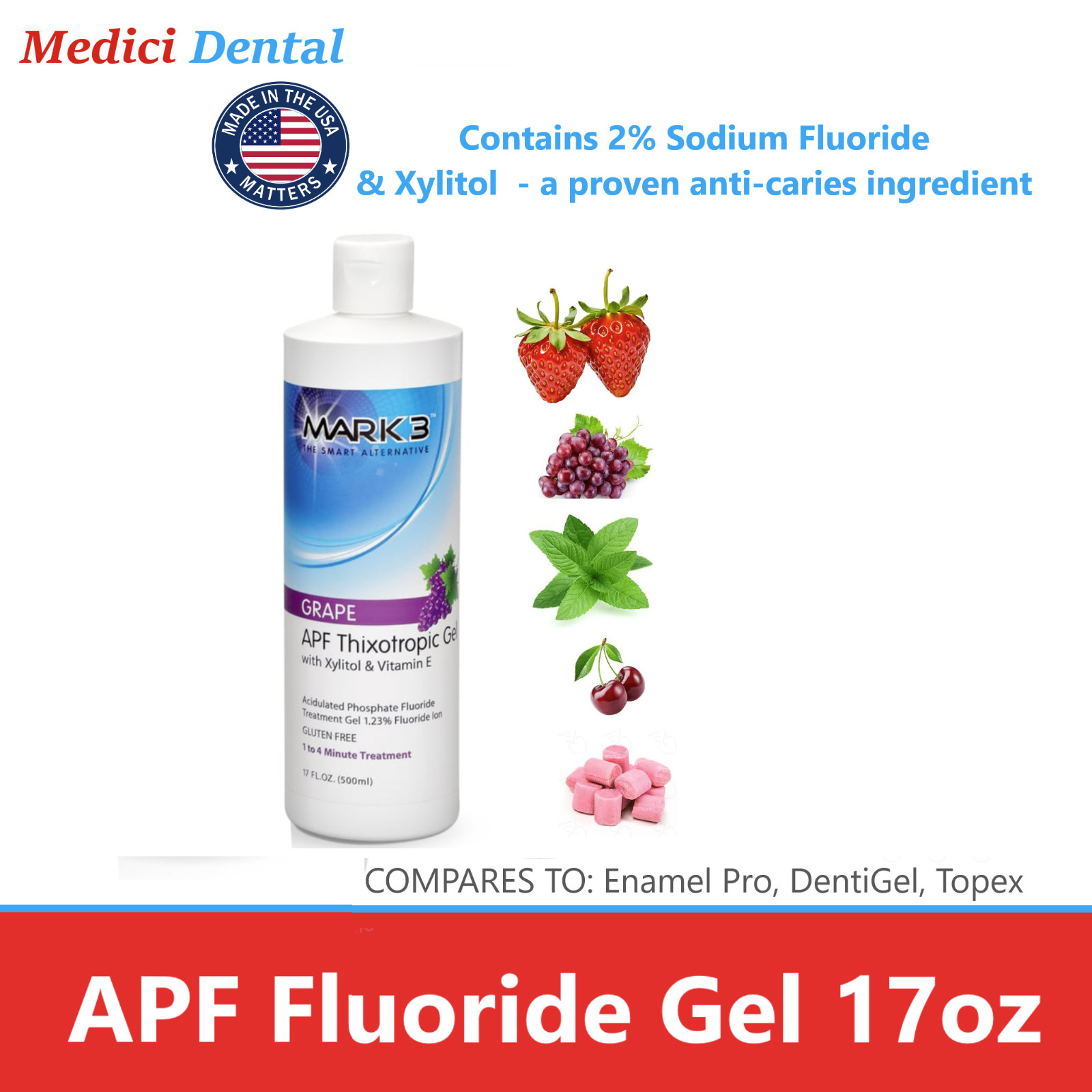 Dental Fluoride Gel Dental APF Thixotrophic Fluoride 1.23% 17 oz., 1-5 Pack USA