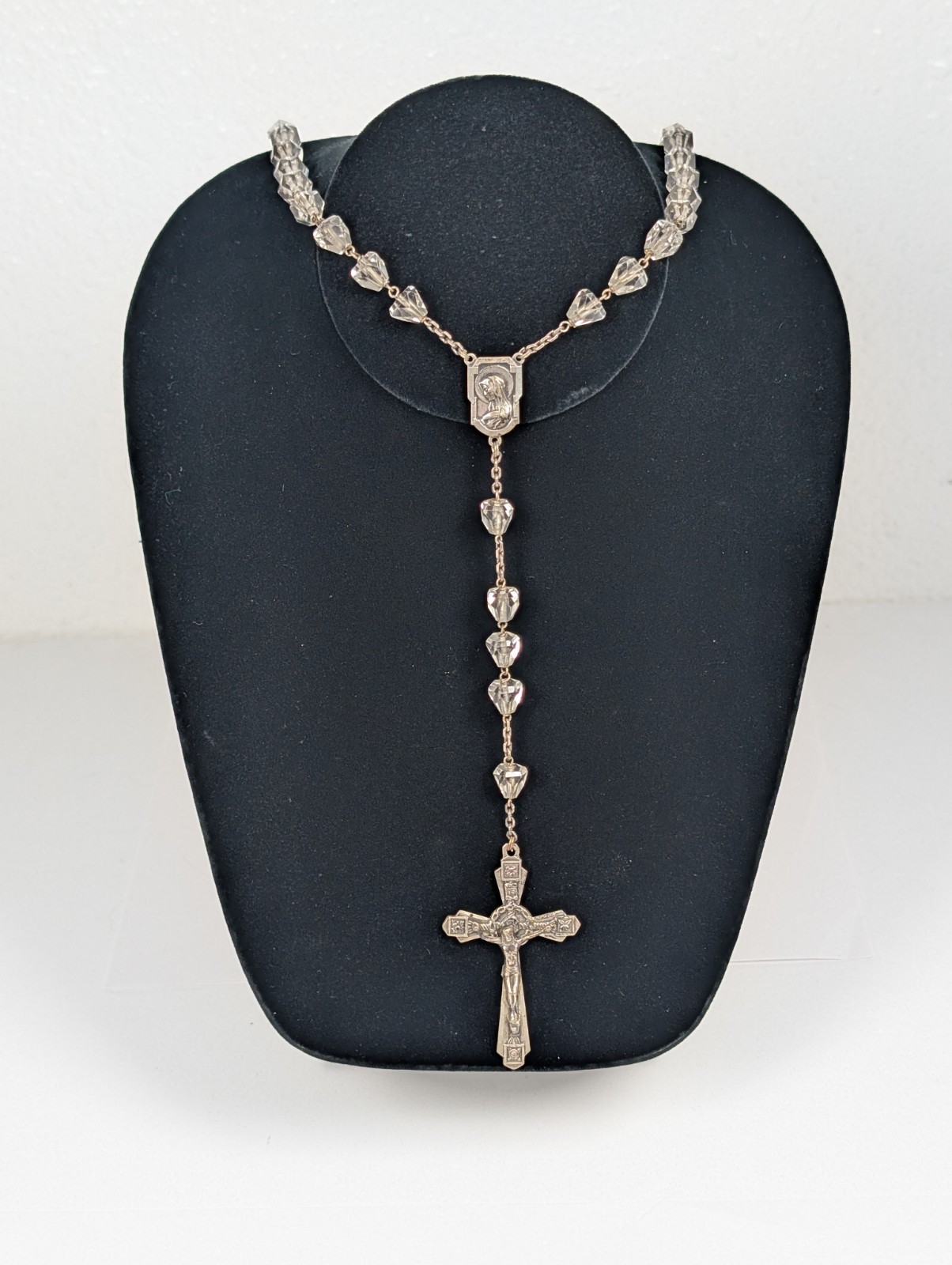 Vtg Roma Sterling Silver Italy Rosary Clear Crystal Beads Catholic Crucifix 43g