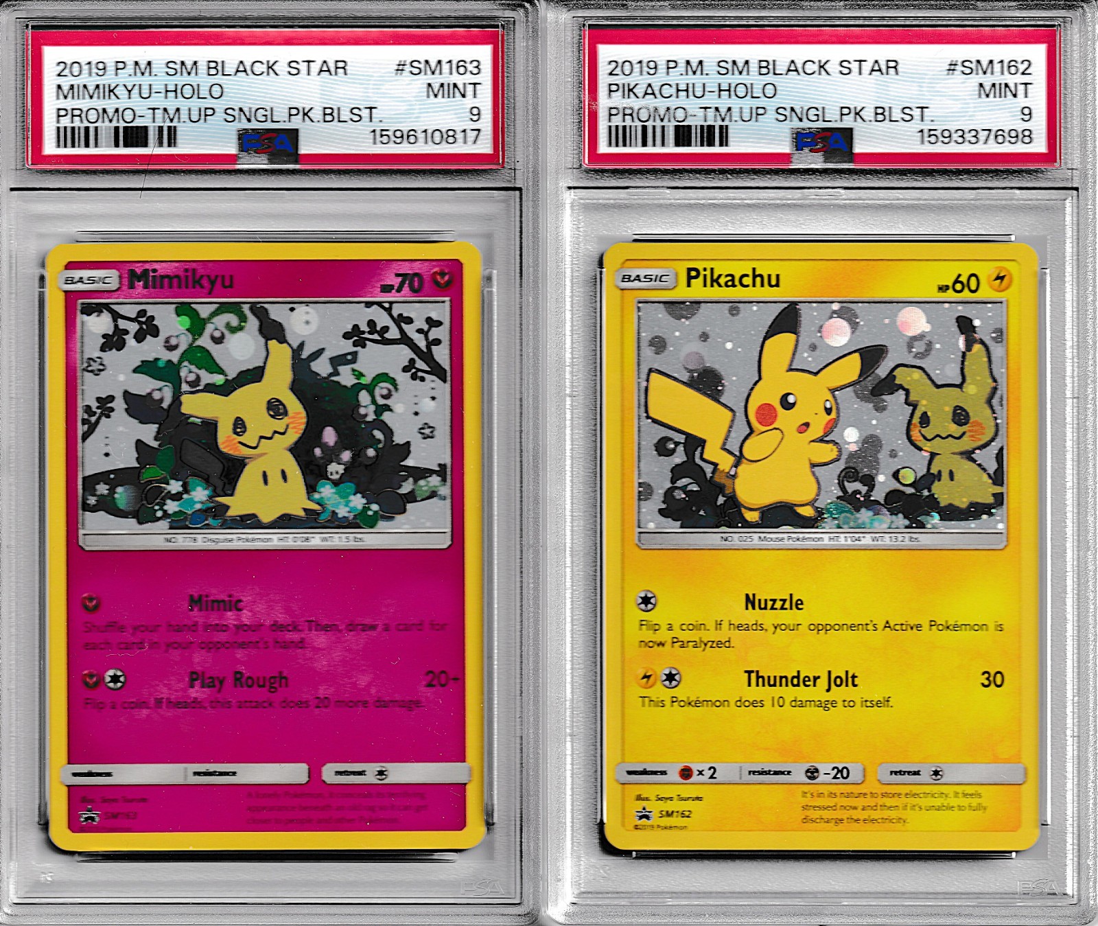 Pikachu SM162 & Mimikyu SM163 Team Up Blister Promo Set PSA 9 Pikachu SM162 & Mimikyu SM163 Team Up Blister Promo Set PSA 9