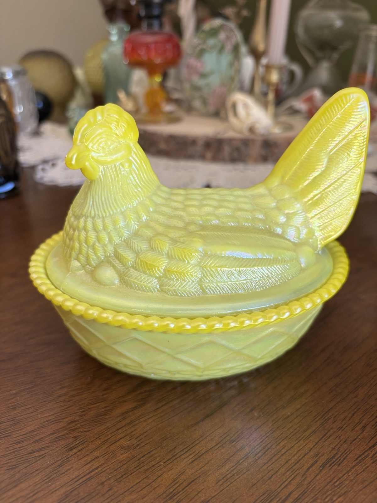 Vintage Westmoreland Iridescent Dandelion Hen On Nest Candy Dish Vintage Westmoreland Iridescent Dandelion Hen On Nest Candy Dish