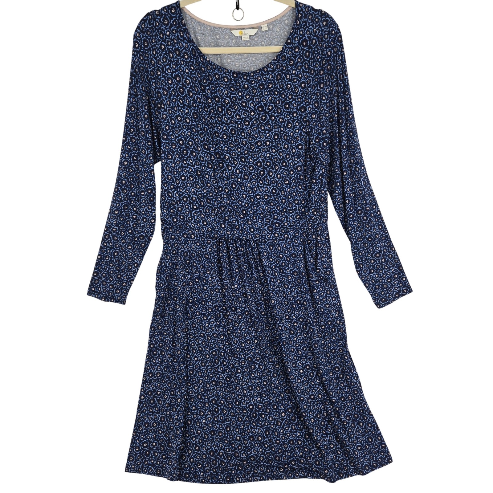 Boden Dress Womens 12R Blue Floral Jersey Long Sleeve Fit & Flare Stretch J0493