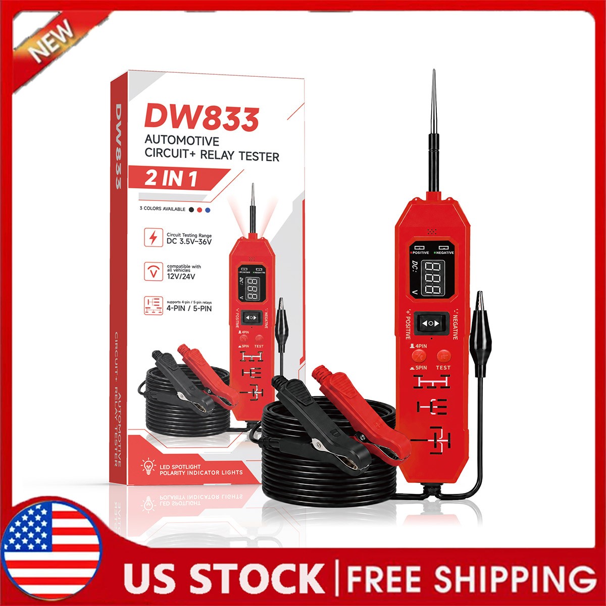 DW833 2 IN 1 Automotive Circuit Tester And Car Relay Tester