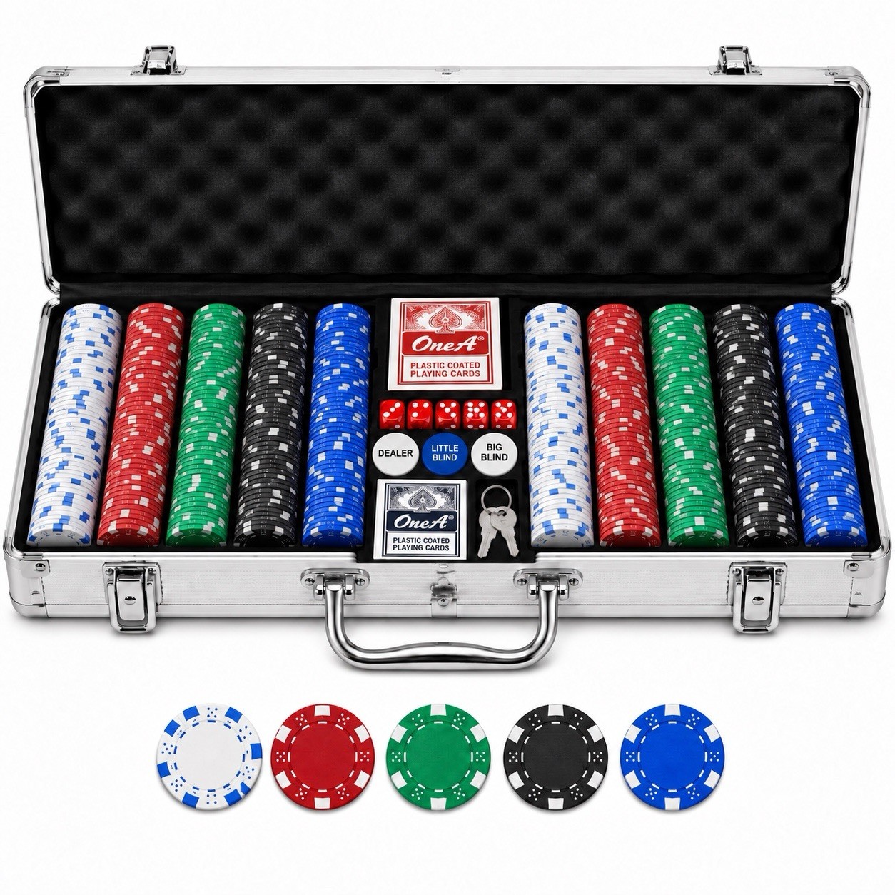 500 Piece Poker Chip Set Aluminum Case Cards Dice New