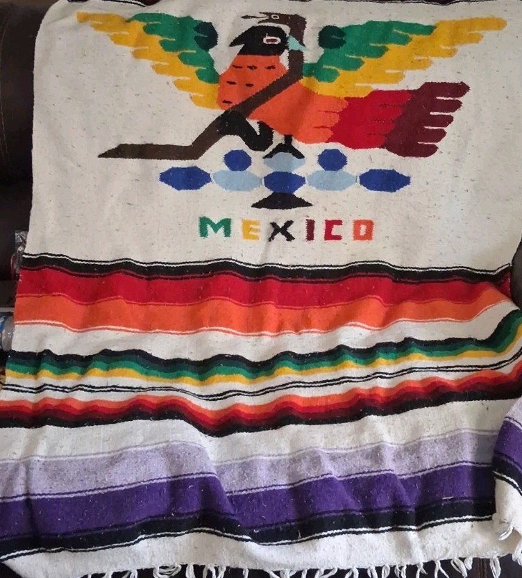 Vtg Hand Hand Crafted Mexican Wool Blanket 74