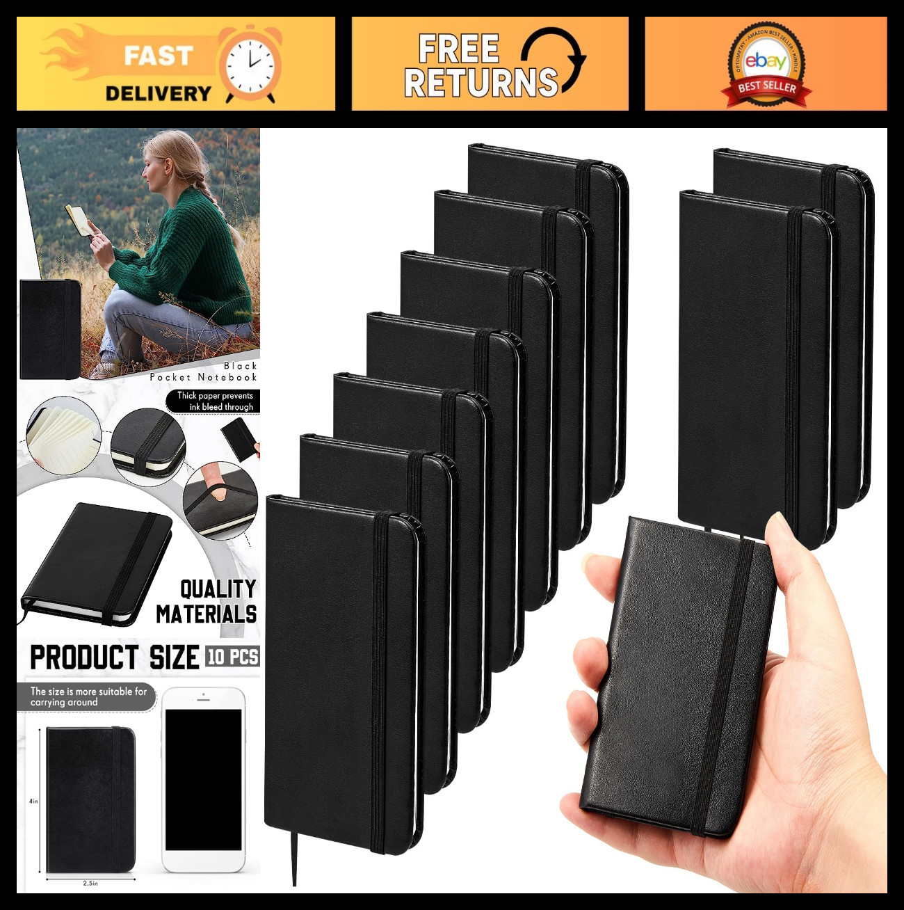 10 Pcs Mini Hardcover Leather Notebooks 4x2.5 Inch, 50 Sheets Lined Journals for