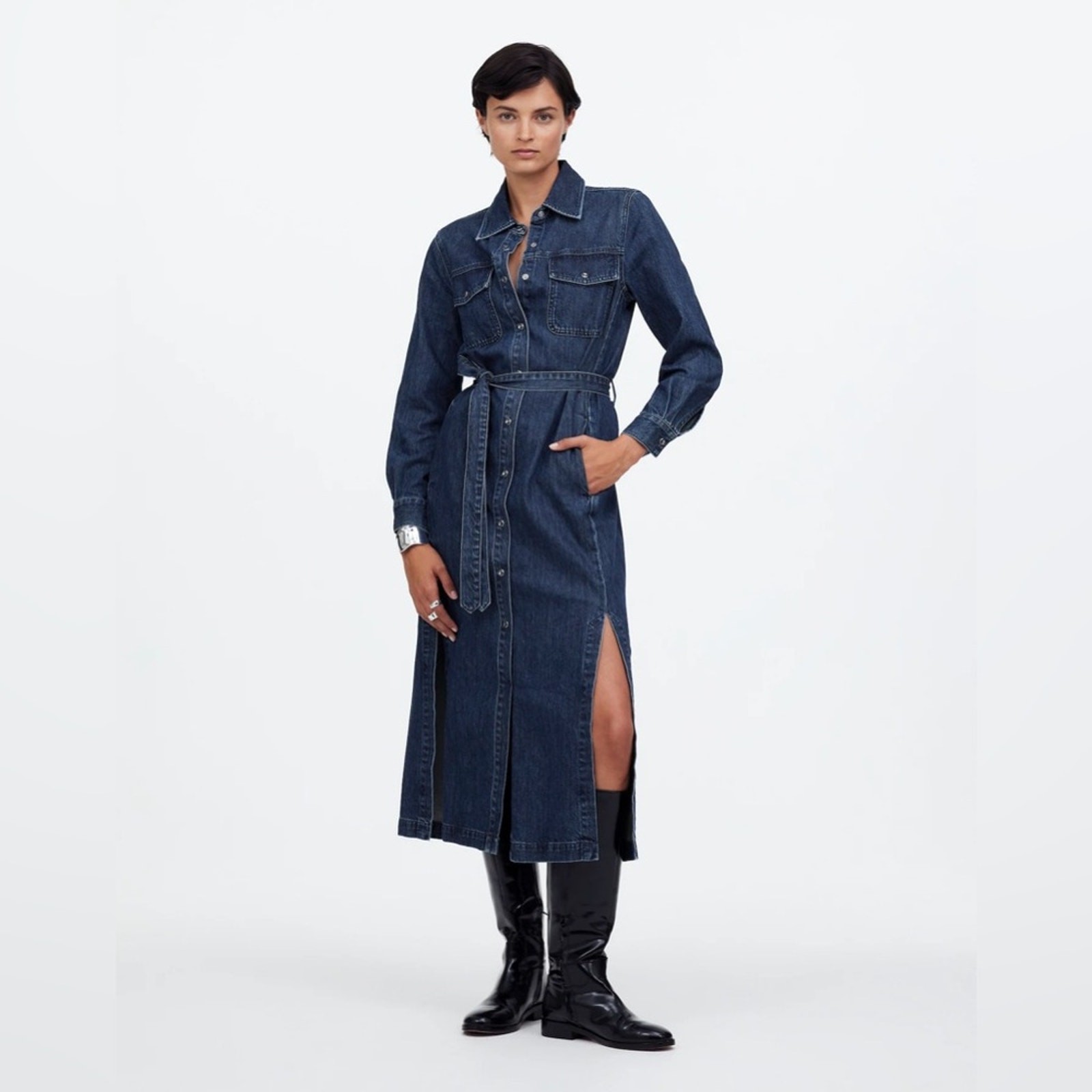 Madewell Denim Tie-Waist Midi Shirtdress in Avenida Wash Size 6 NT566 Madewell Denim Tie-Waist Midi Shirtdress in Avenida Wash Size 6 NT566