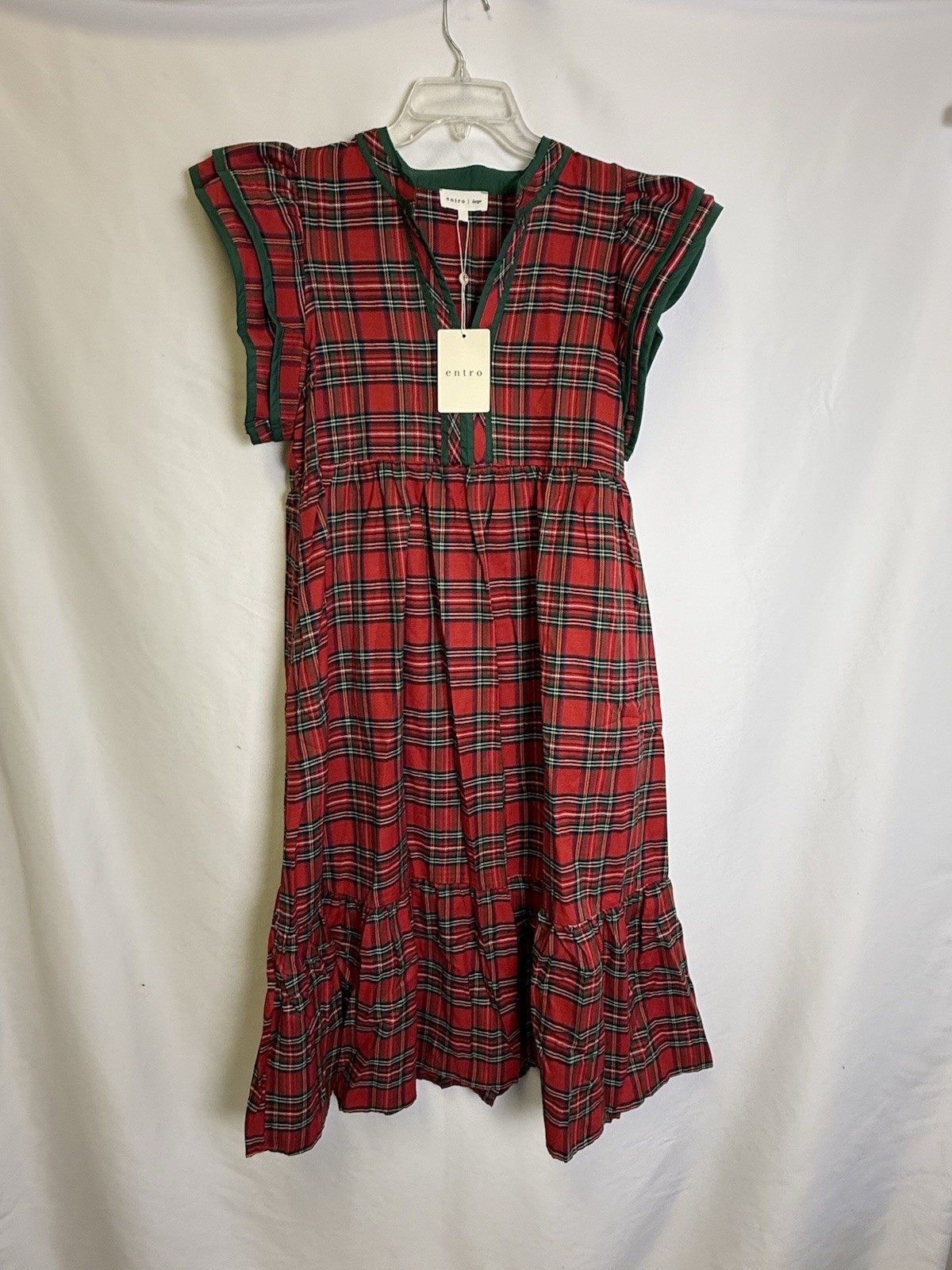 ENTRO Saylor Tiered Plaid Dress NWT sz L