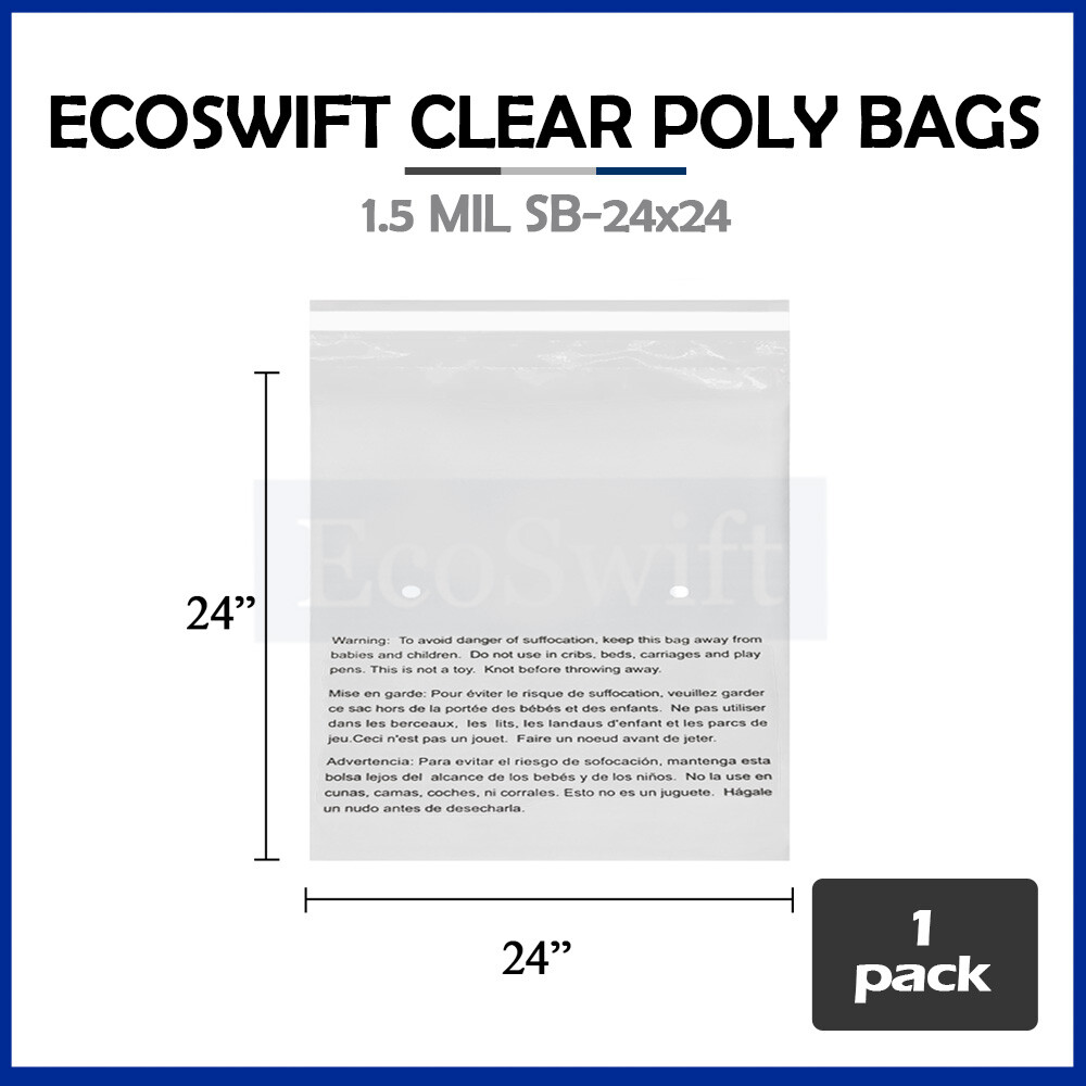 1-1000 24x24 EcoSwift LARGE JUMBO Self Seal Suffocation Warning Clear Poly Bags 1-1000 24x24 EcoSwift LARGE JUMBO Self Seal Suffocation Warning Clear Poly Bags