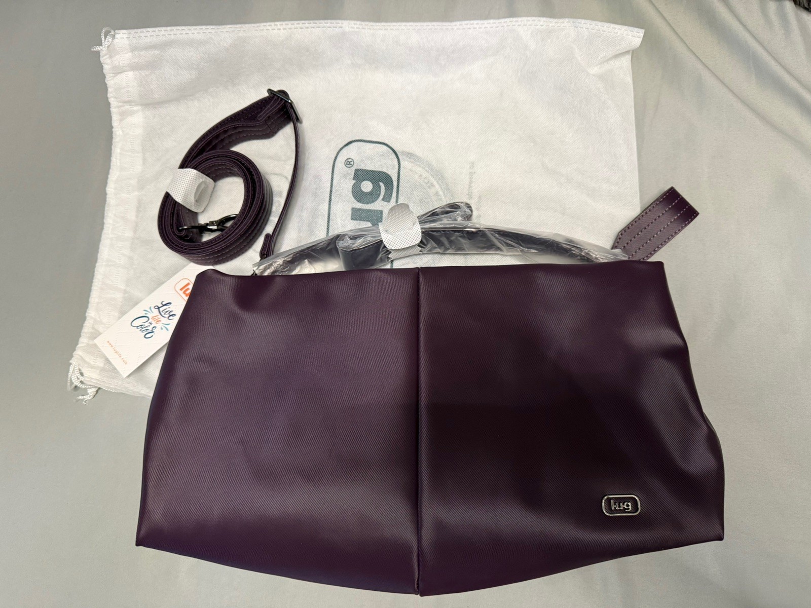 NWT LUG Half Plunge Satin Luxe VL Crossbody/Shoulder Bag W/Dust Cover - Plum