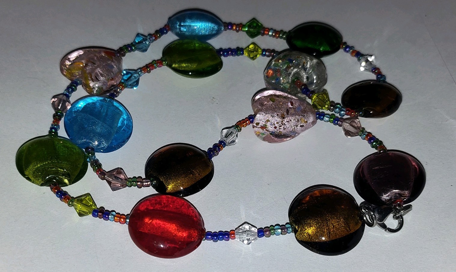 Vintage Murano Venetian Sky Blue Wedding Cake Fiorato Gold Foil Necklace 20\