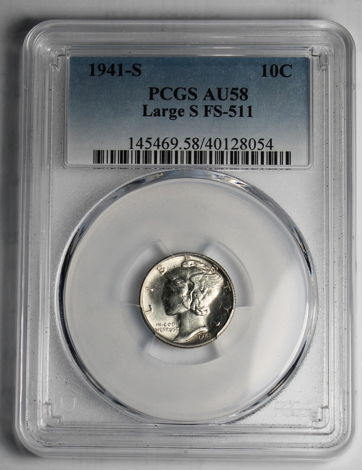 1941- S (Large S) PCGS Graded Mercury Variety FS 511 PCGS AU58 - 