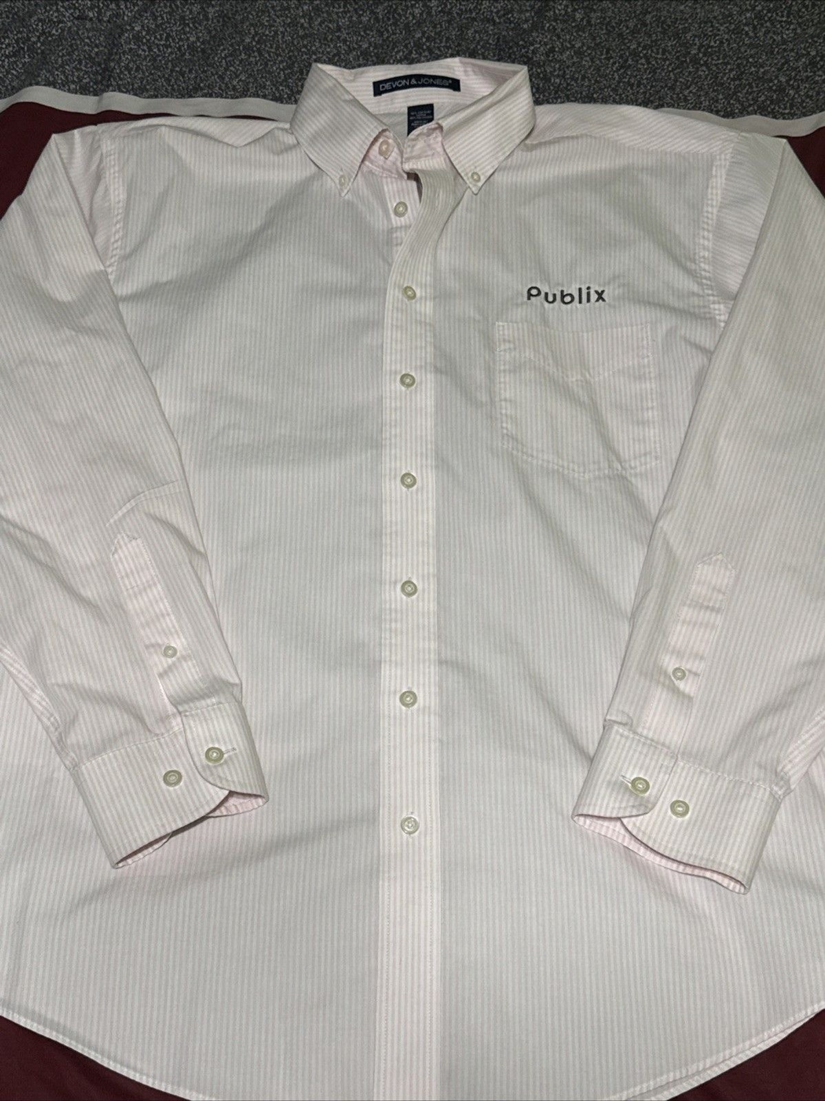 Men’s Publix Devon & Jones Manager Dress Long Sleeve Large Shirt White Pink Men’s Publix Devon & Jones Manager Dress Long Sleeve Large Shirt White Pink
