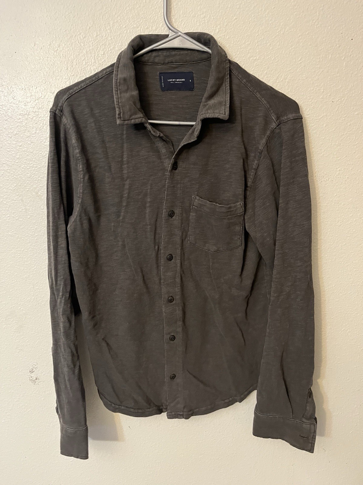Lucky Brand Mens Small Button Up Long Sleeve Gray Cotton Camisa Casual
