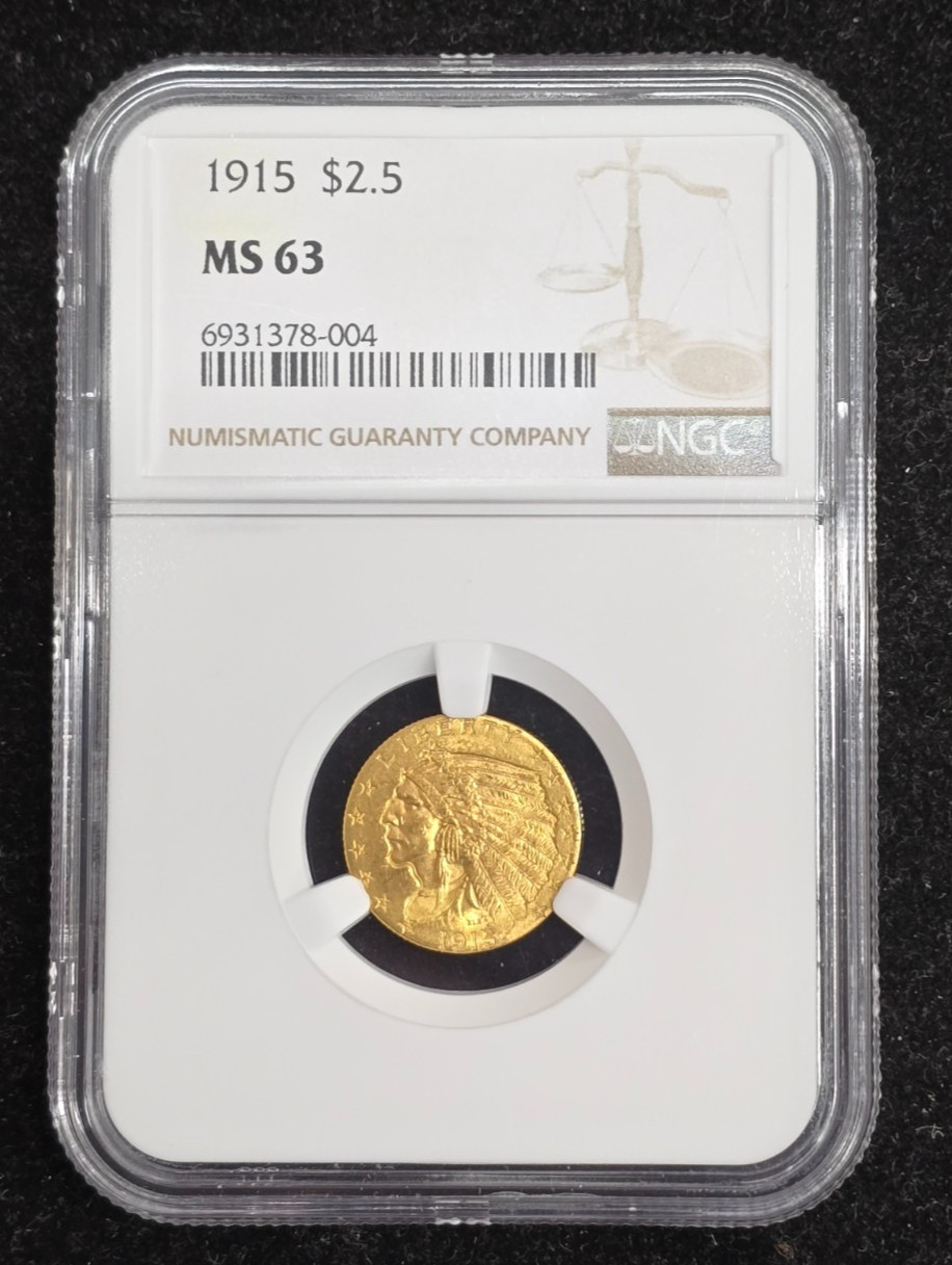 1915 Indian Gold Quarter Eagle $2.50 Coin NGC MS63