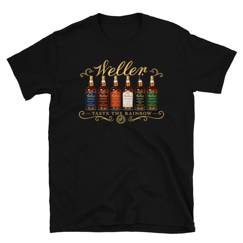 Weller Taste The Rainbow Bourbon Whiskey Graphic T-Shirt Men\'s Black Tee Gift