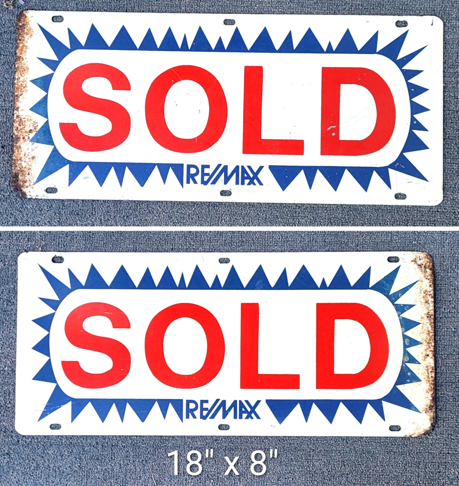 Vintage RE/MAX Metal Real Estate SOLD Sign Double Sided Rider 18