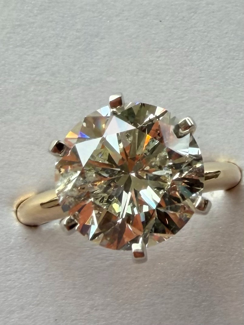 GIA 6.01 CT Natural Round Diamond Solitaire Ring M I2 14K Yellow Gold Size 6.5