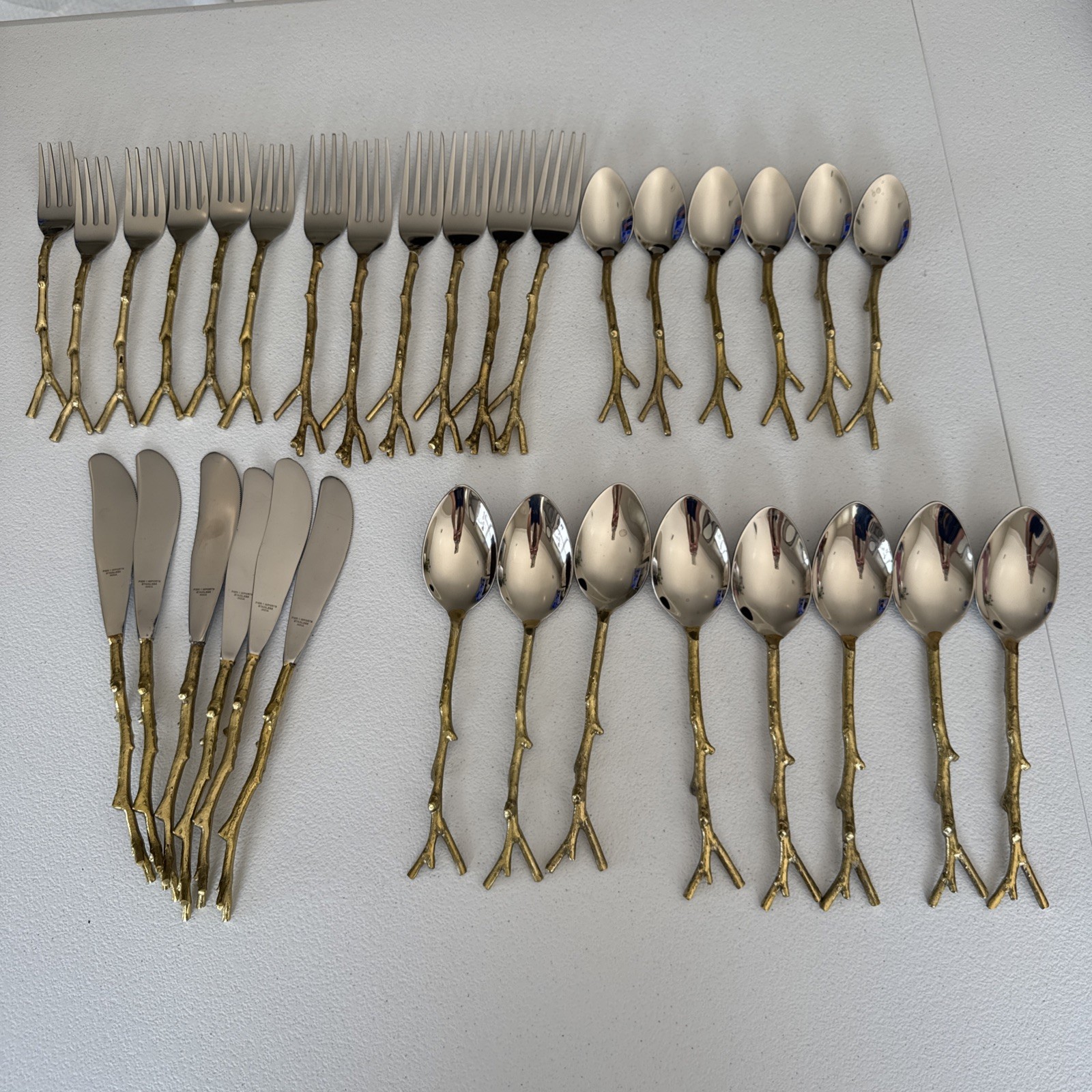 Pier One Imports “Twig/Branch” Arbor Golden Flatware Set Of 33/6 Place set +3