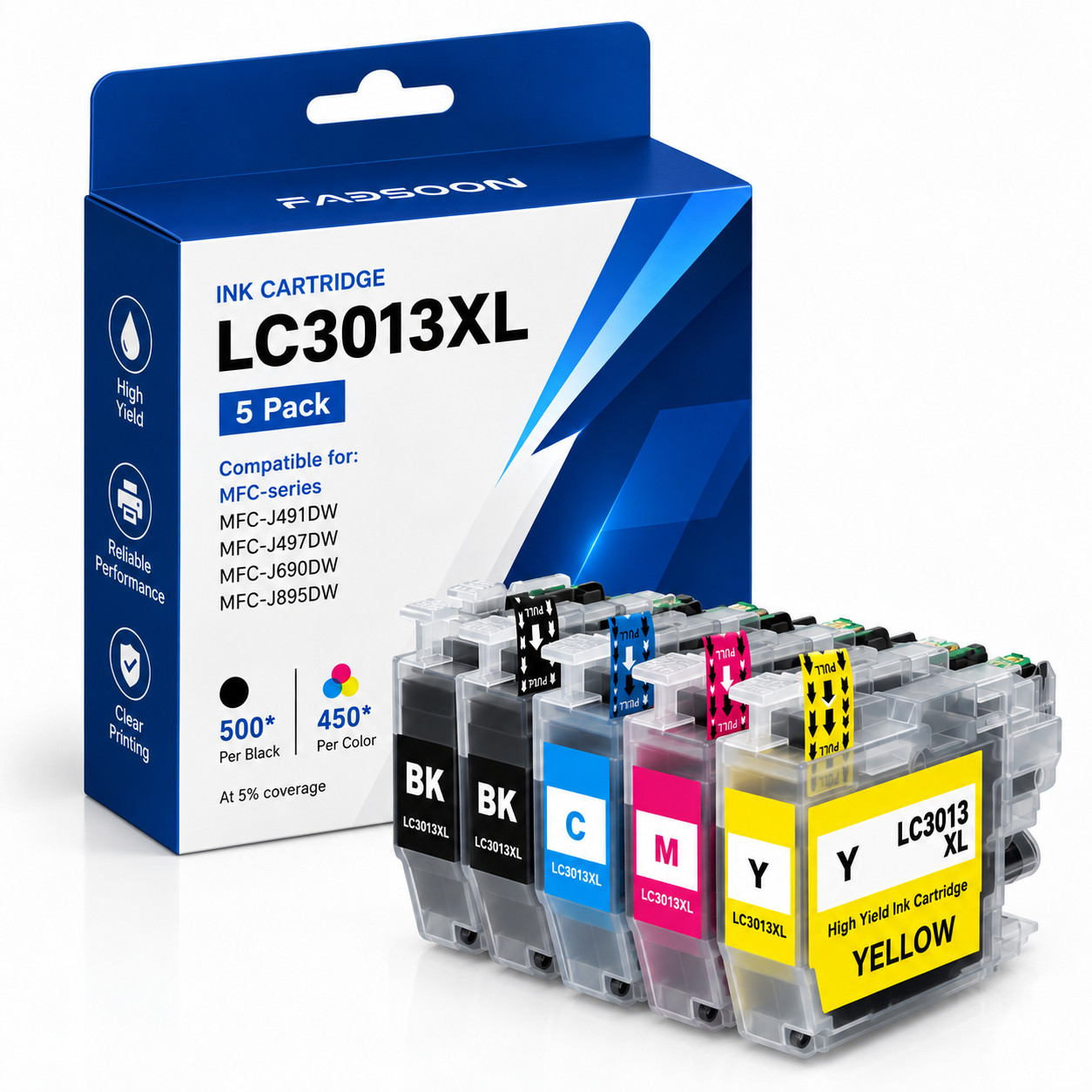 LC3013XL 5PK Compatible 2BK/C/M/Y Ink fit for MFC-J491DW J497DW J690DW J895DW